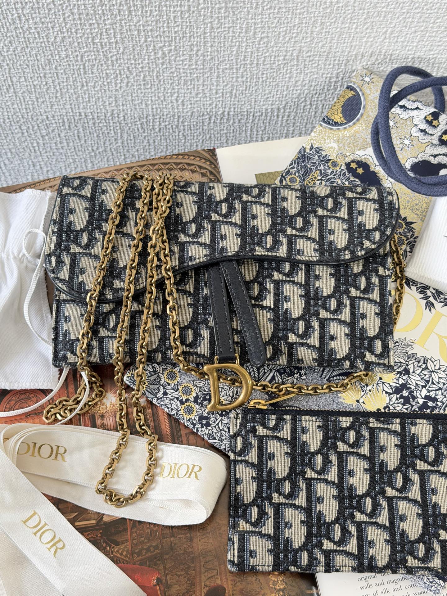 CHRISTIAN DIOR Saddle Oblique WOC Chainbag Set