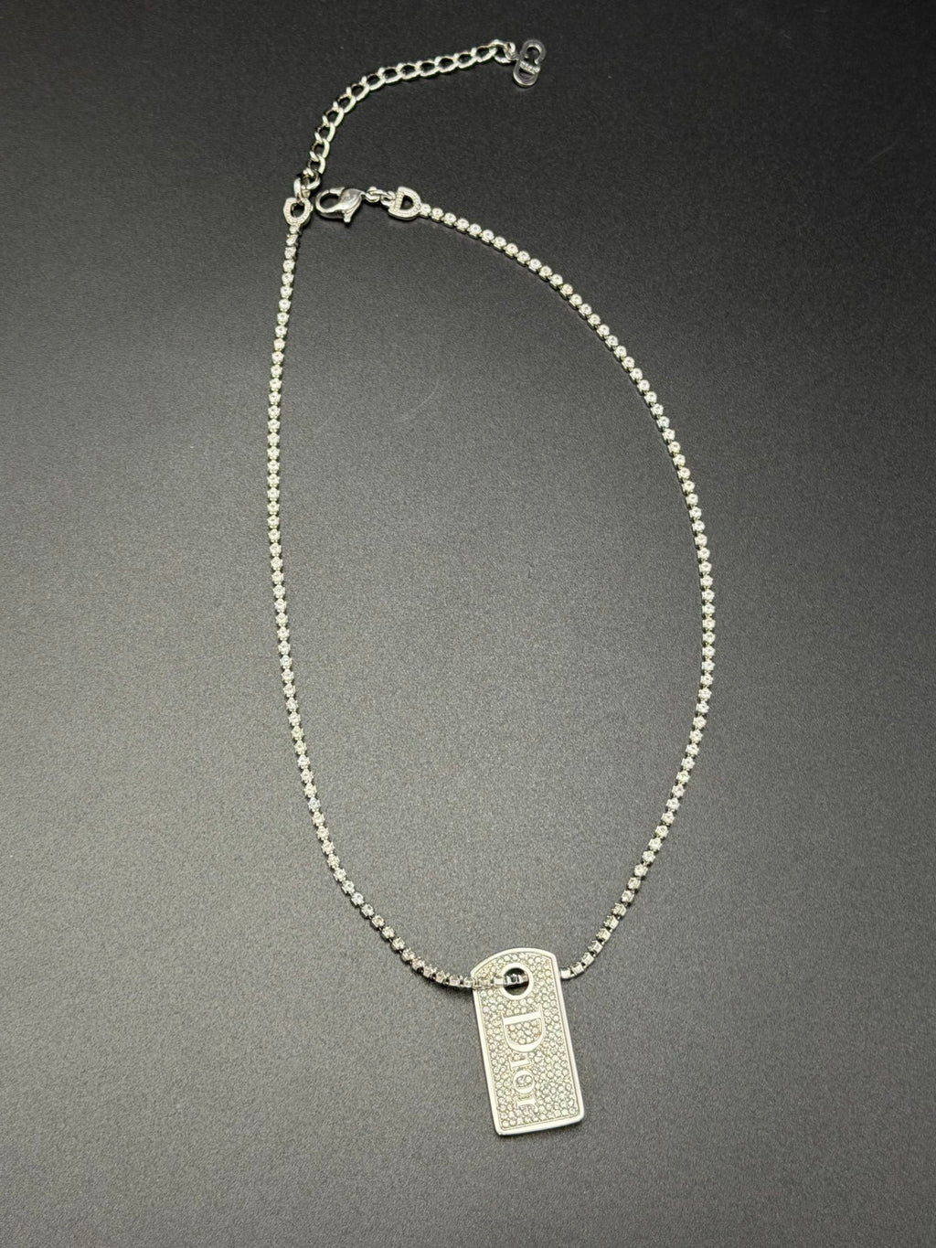 CHRISTIAN DIOR Logo Label Rhinestone Necklace