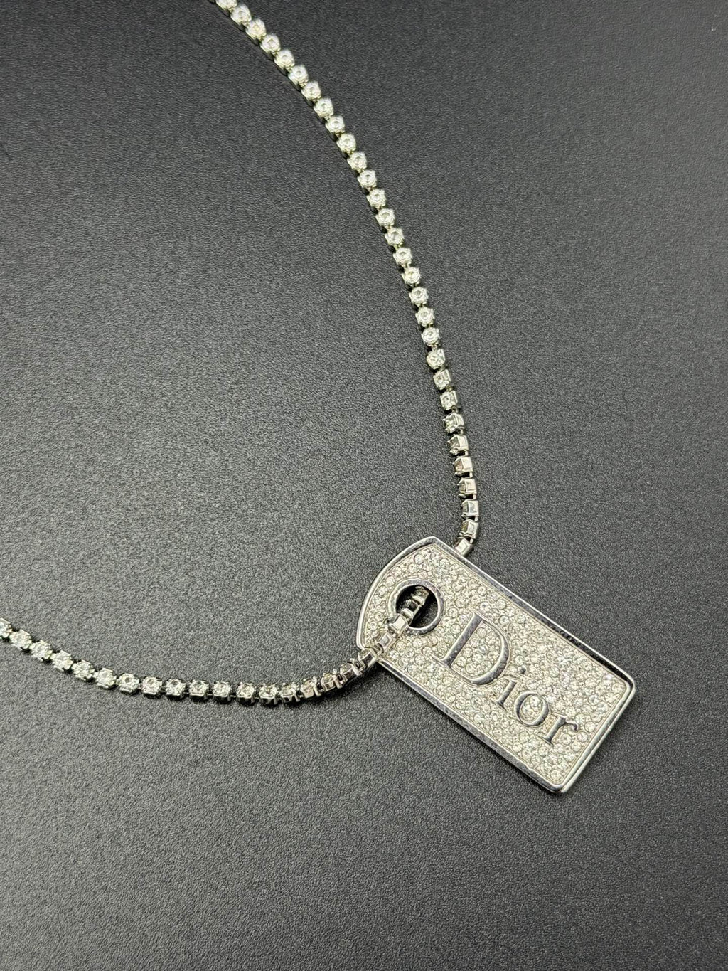 CHRISTIAN DIOR Logo Label Rhinestone Necklace
