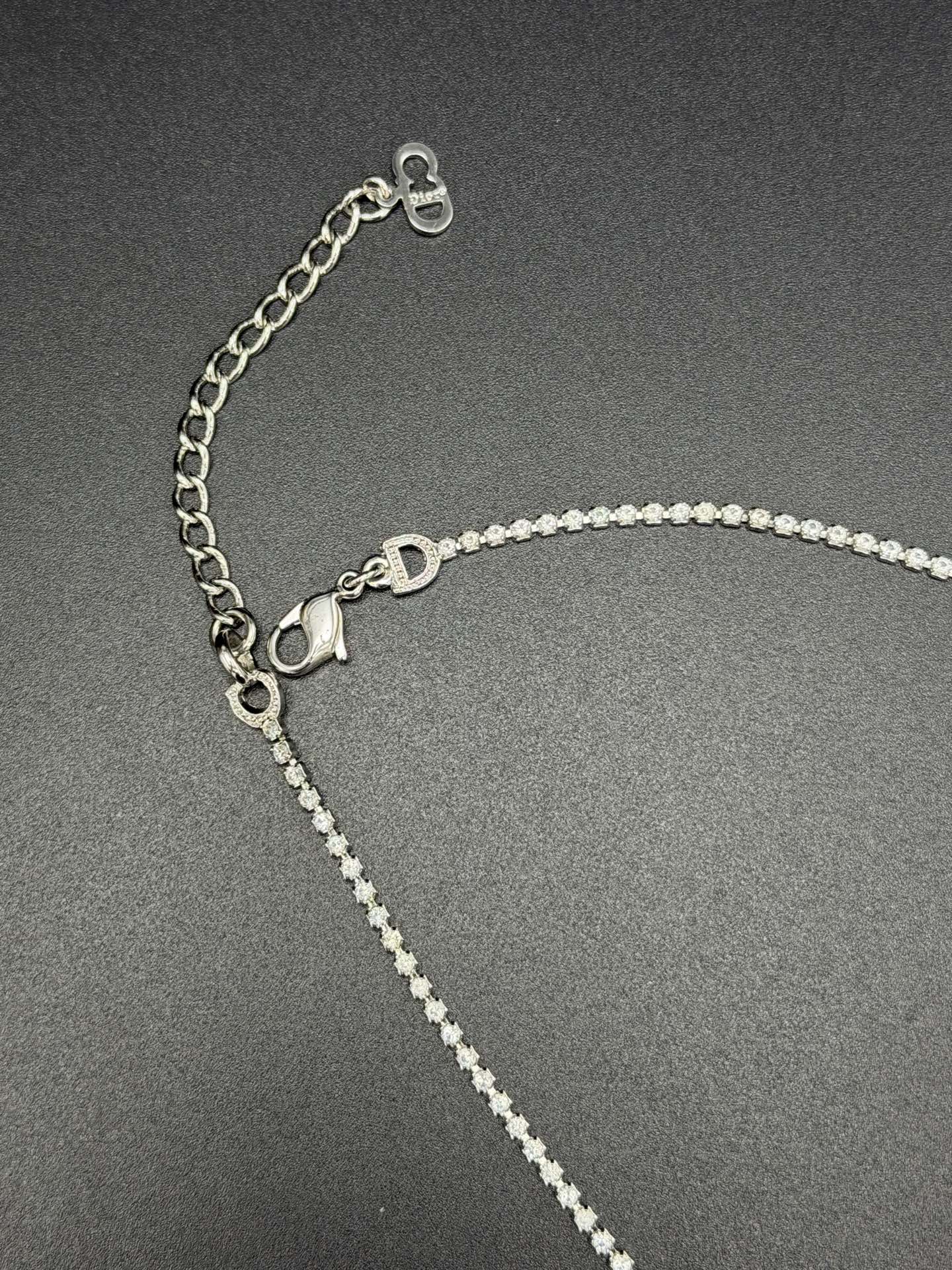 CHRISTIAN DIOR Logo Label Rhinestone Necklace