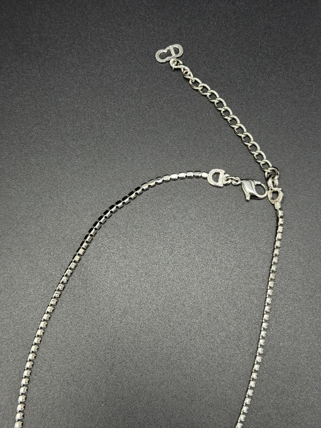 CHRISTIAN DIOR Logo Label Rhinestone Necklace