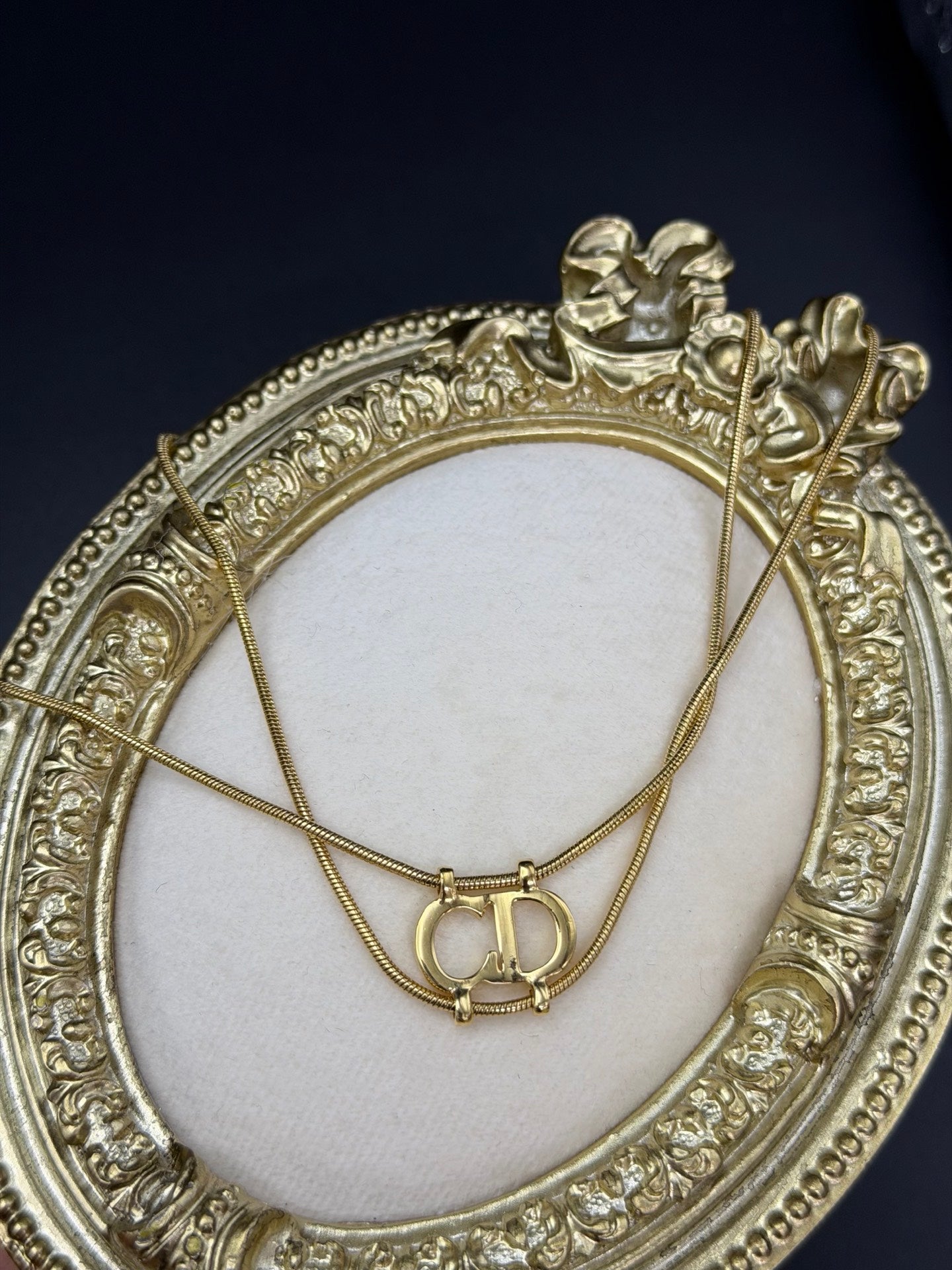 CHRISTIAN DIOR Double Layer CD Logo Necklace