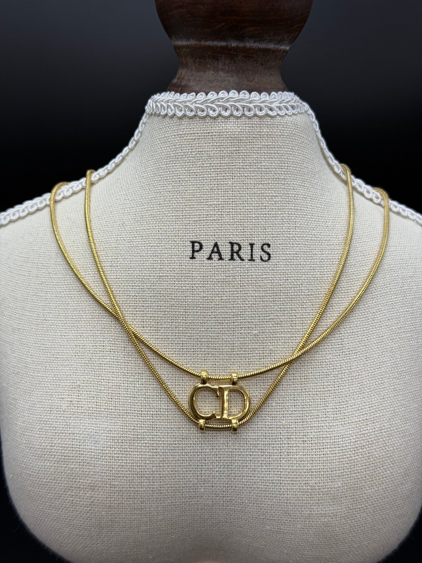 CHRISTIAN DIOR Double Layer CD Logo Necklace