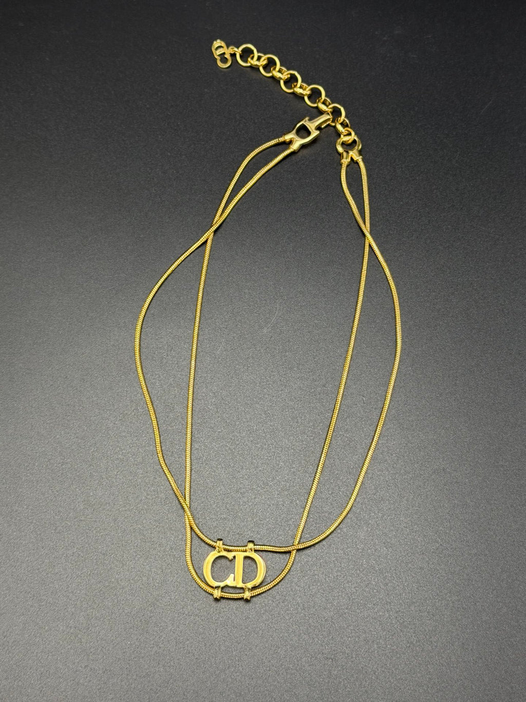 CHRISTIAN DIOR Double Layer CD Logo Necklace