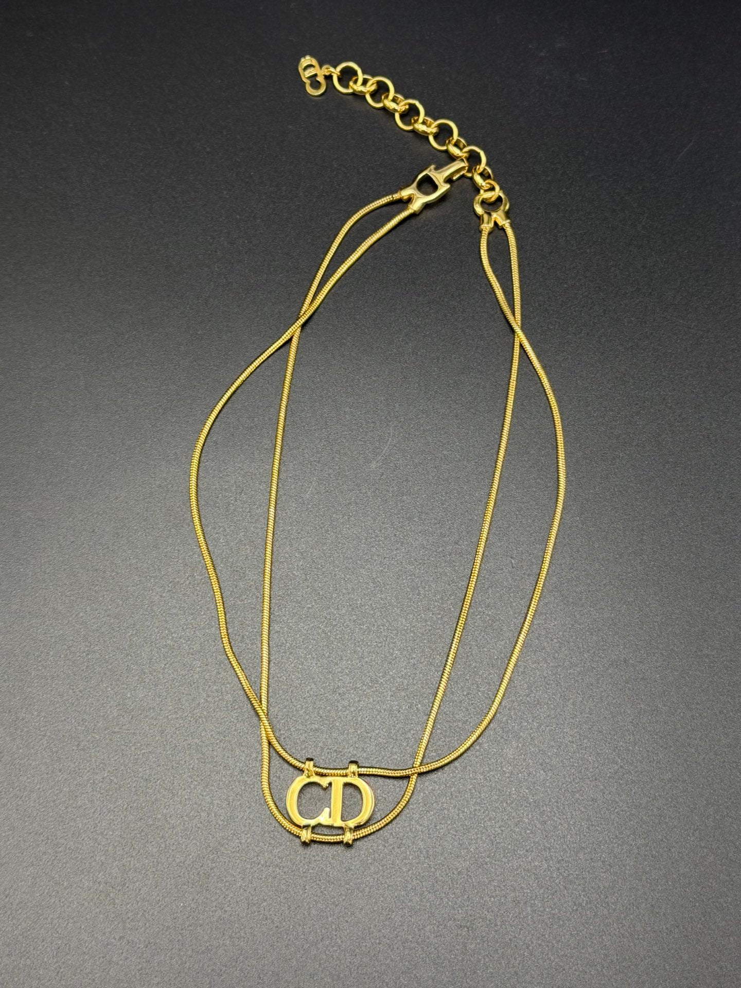 CHRISTIAN DIOR Double Layer CD Logo Necklace