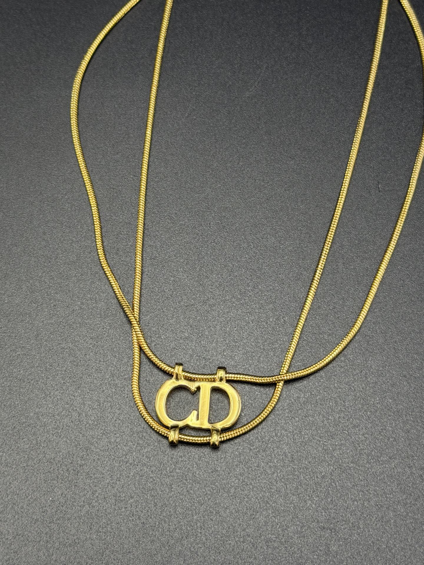 CHRISTIAN DIOR Double Layer CD Logo Necklace