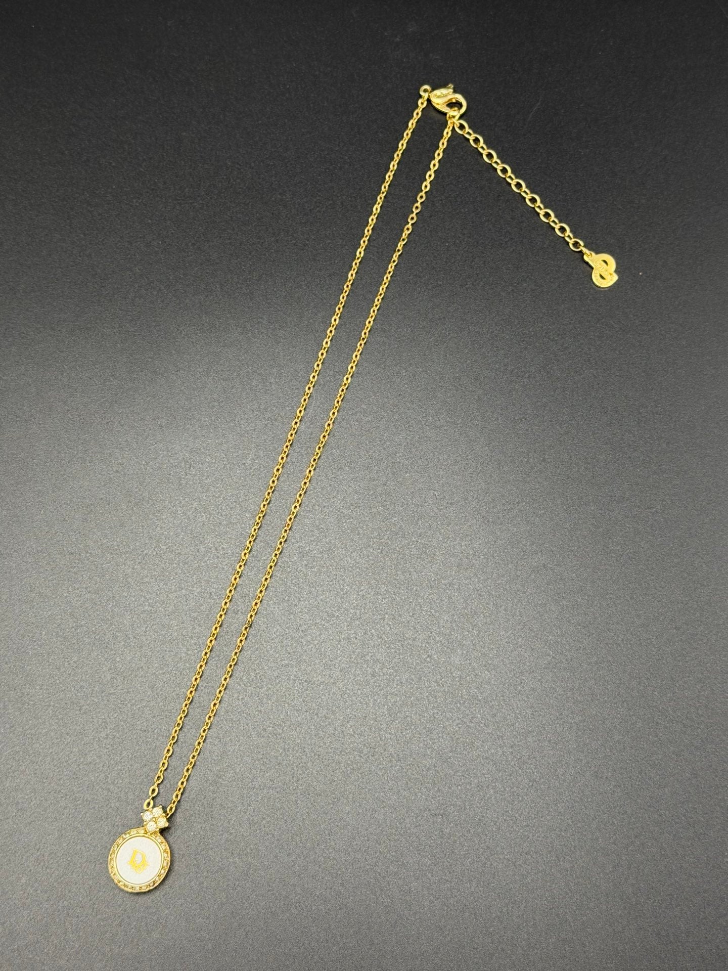 CHRISTIAN DIOR White Disc Rhinestone Necklace