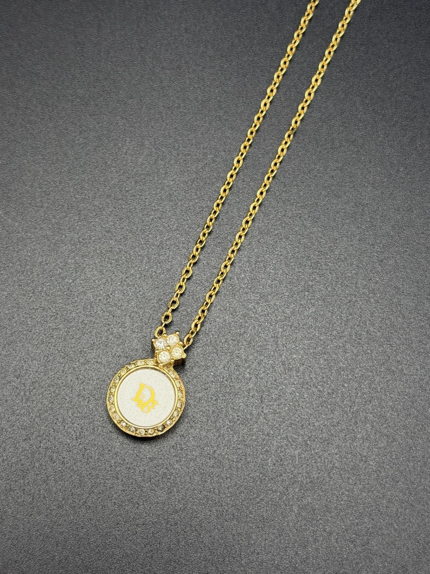 CHRISTIAN DIOR White Disc Rhinestone Necklace