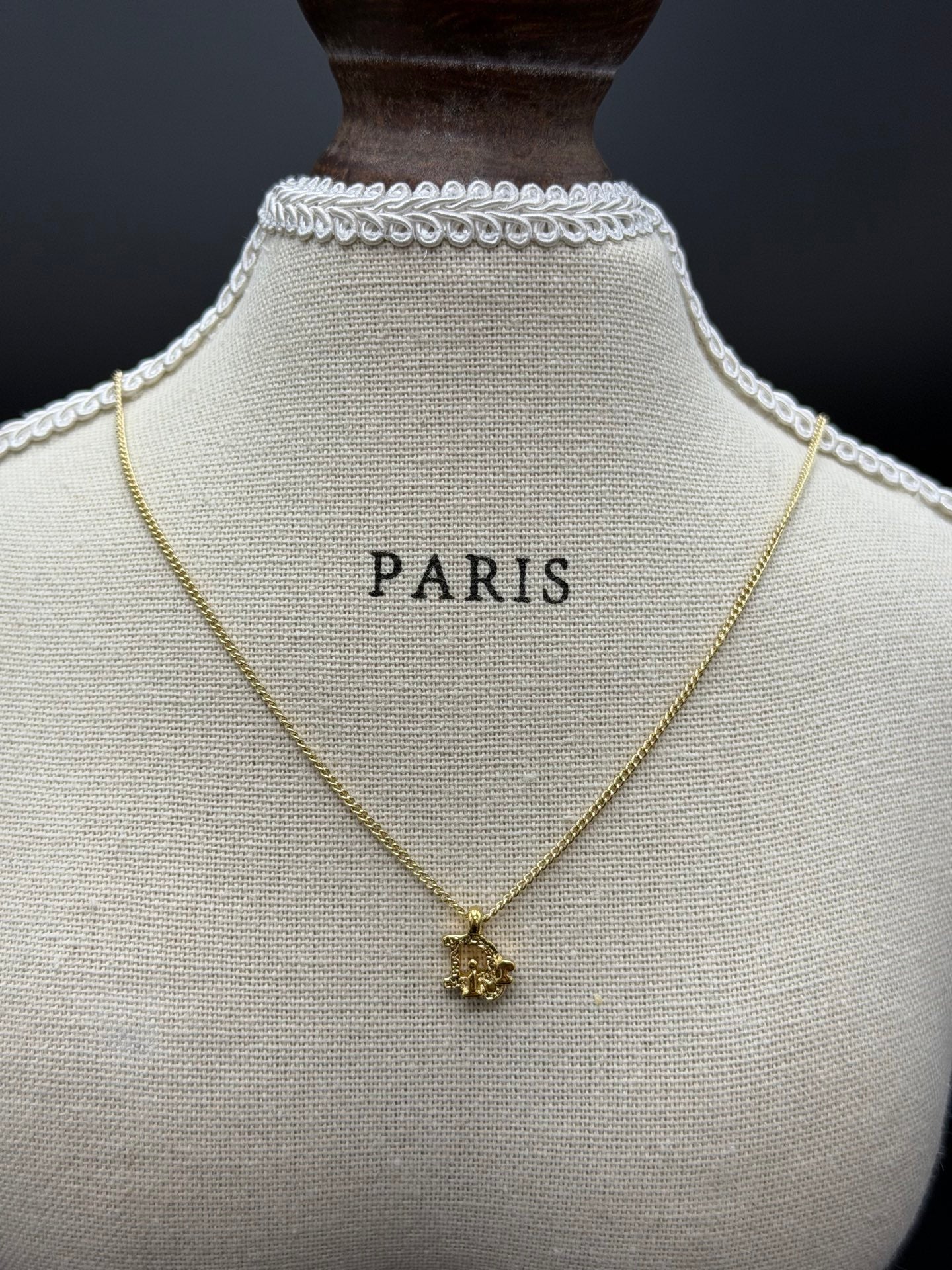 CHRISTIAN DIOR Rheinstone DIOR Logo Necklace