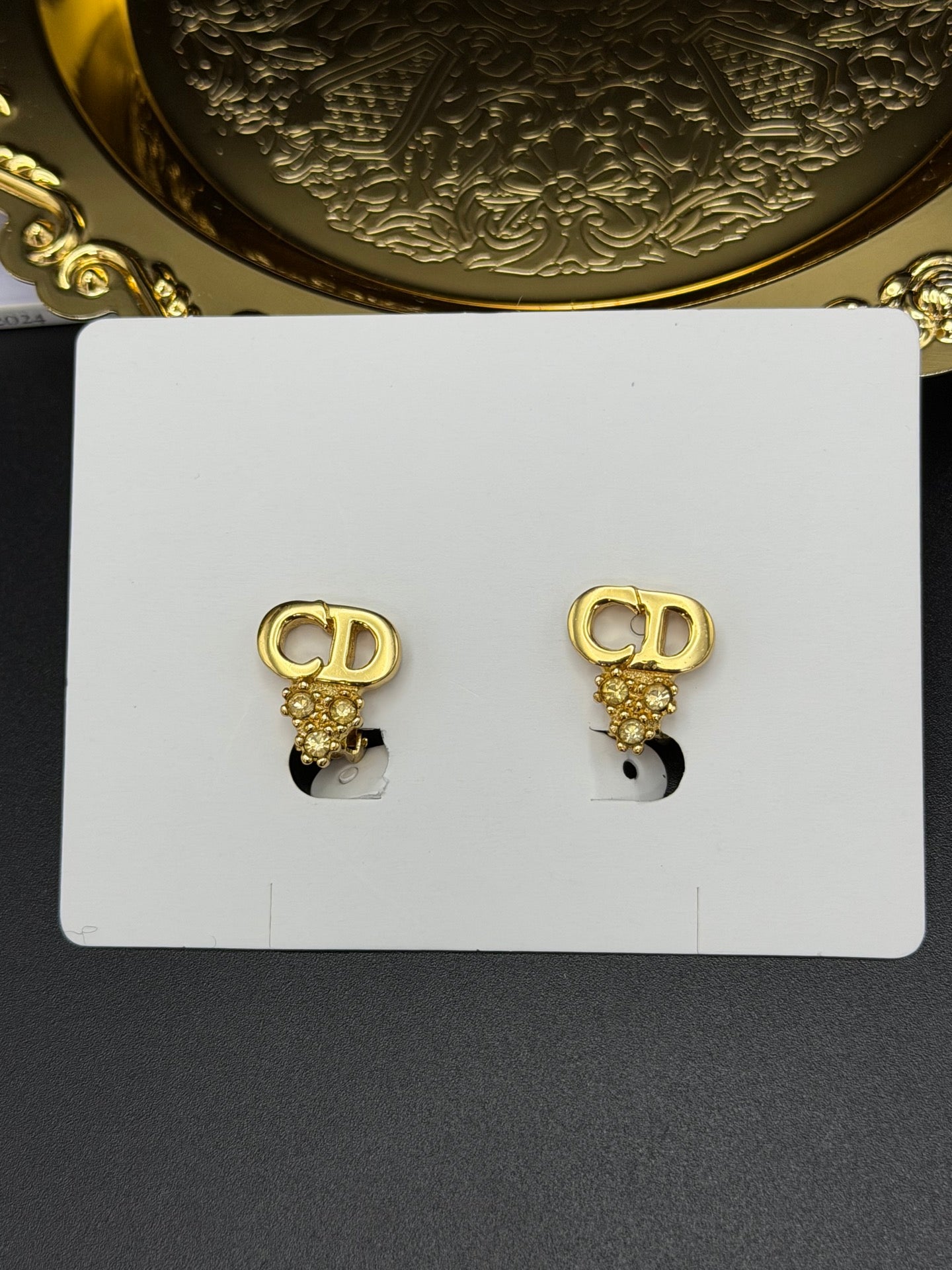 CHRISTIAN DIOR Crown Rhinestone Clip On