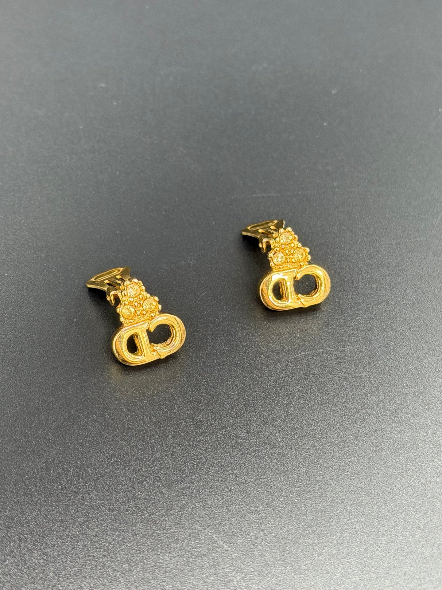 CHRISTIAN DIOR Crown Rhinestone Clip On