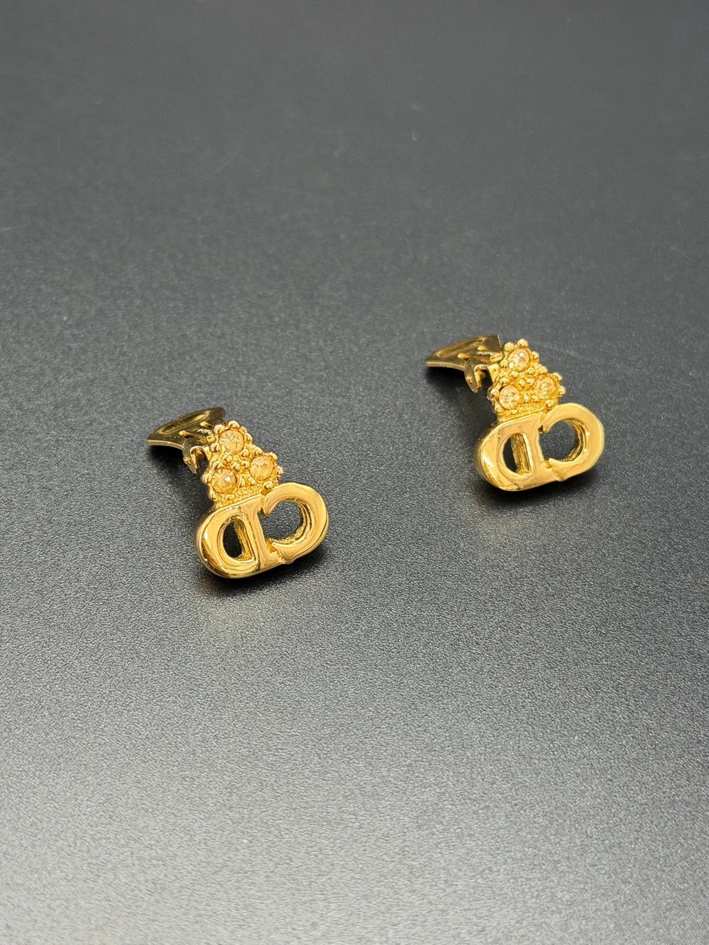 CHRISTIAN DIOR Crown Rhinestone Clip On