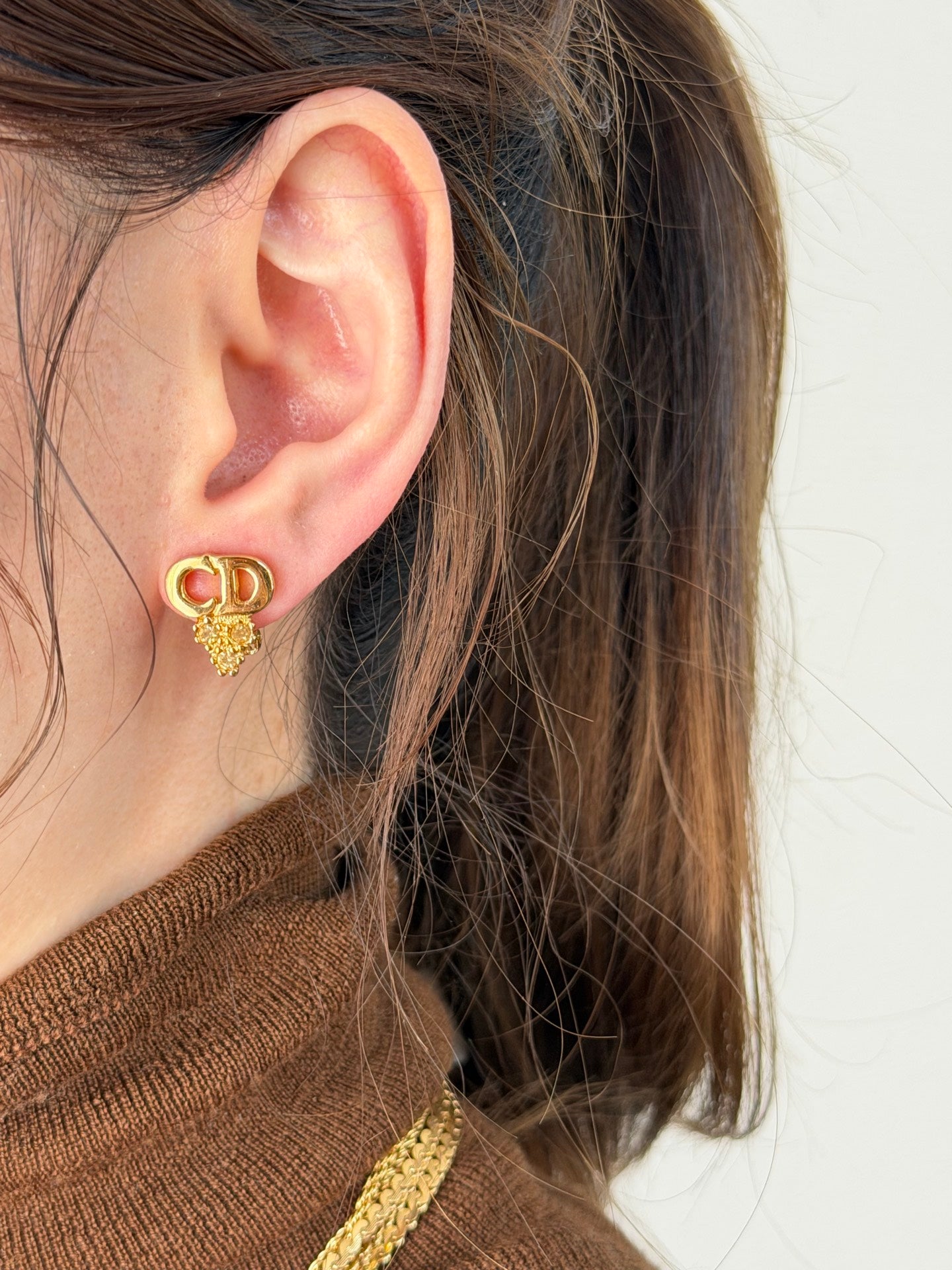 CHRISTIAN DIOR Crown Rhinestone Clip On