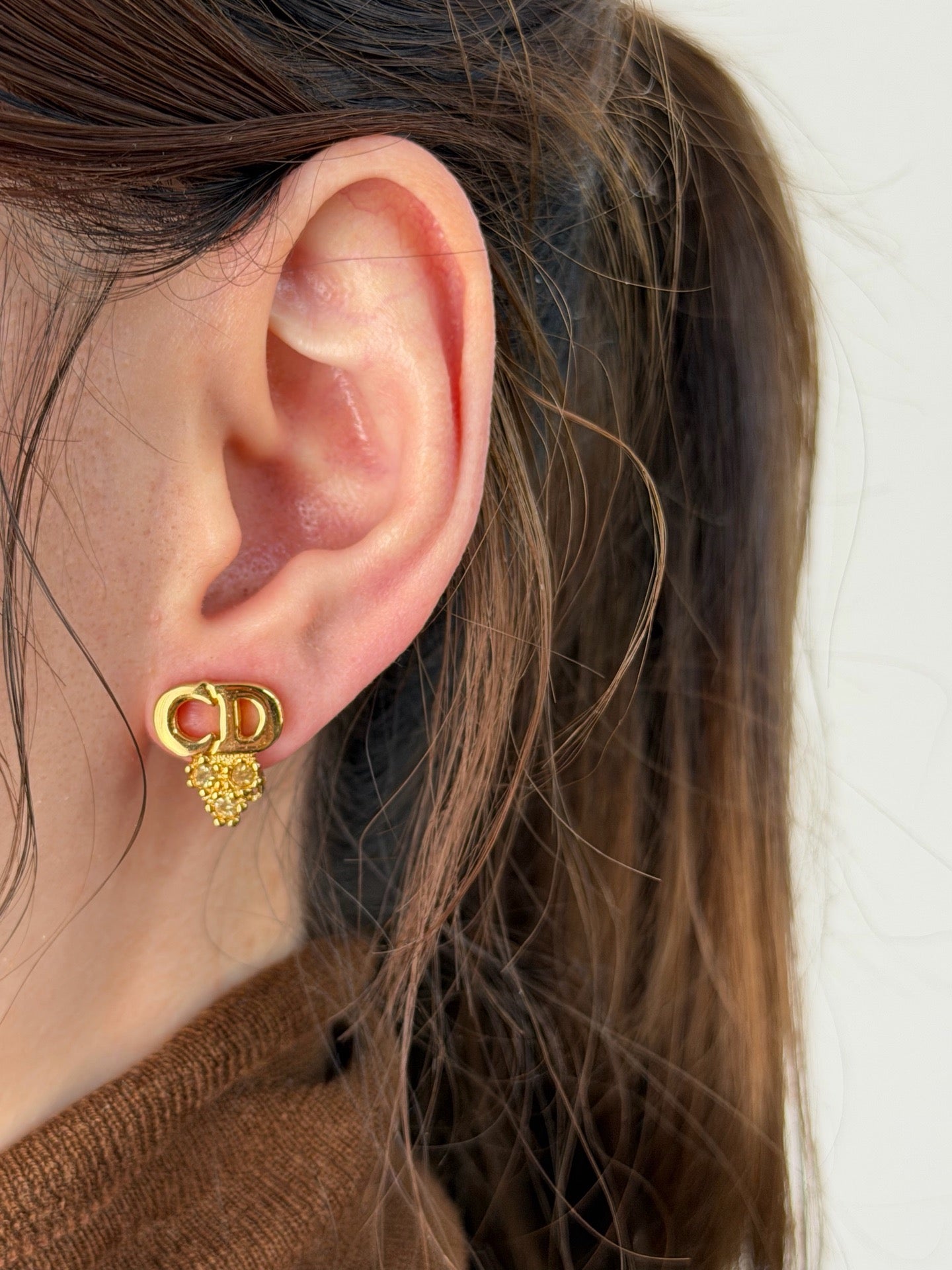 CHRISTIAN DIOR Crown Rhinestone Clip On