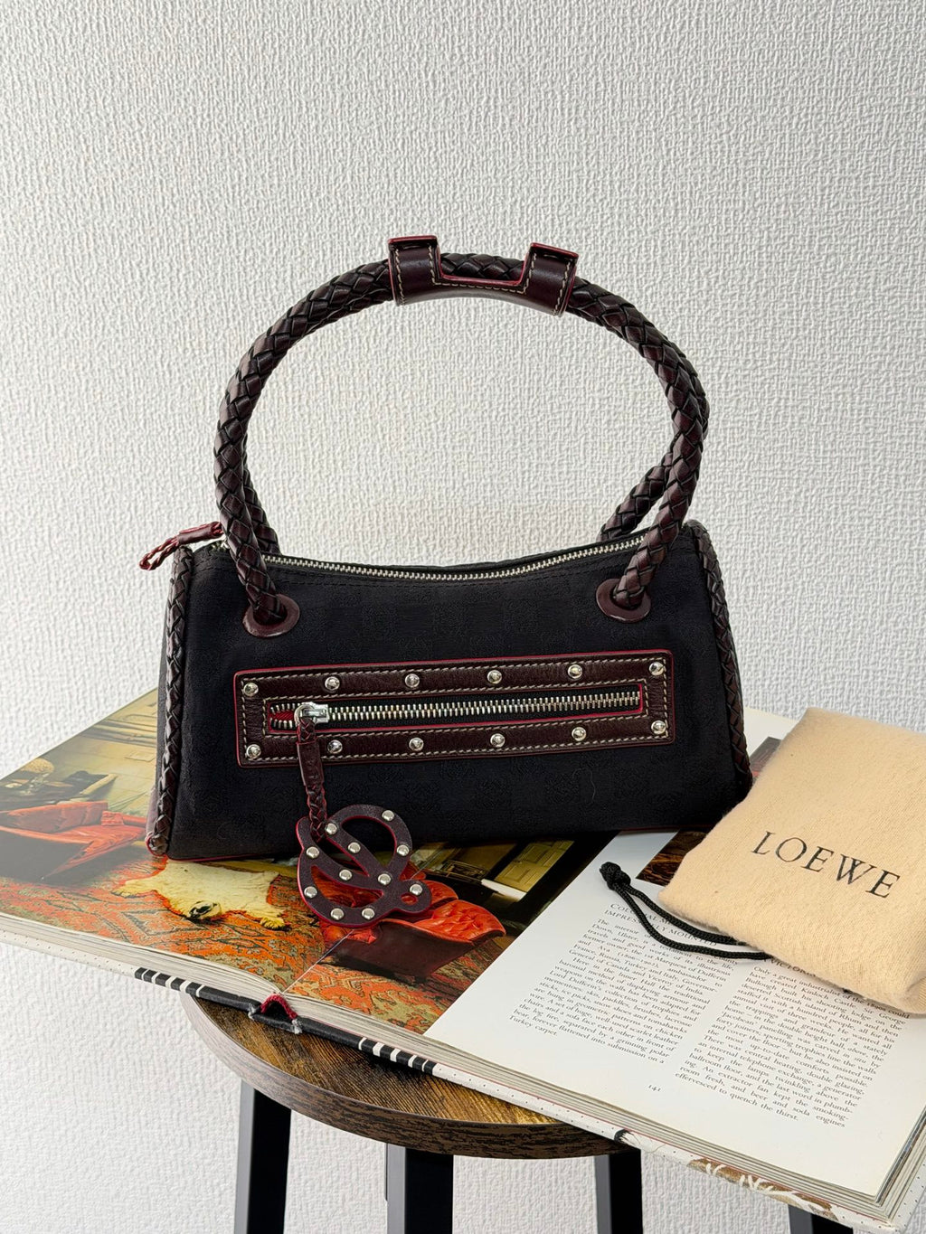LOEWE Canvas Boston Woven Handle Handbag