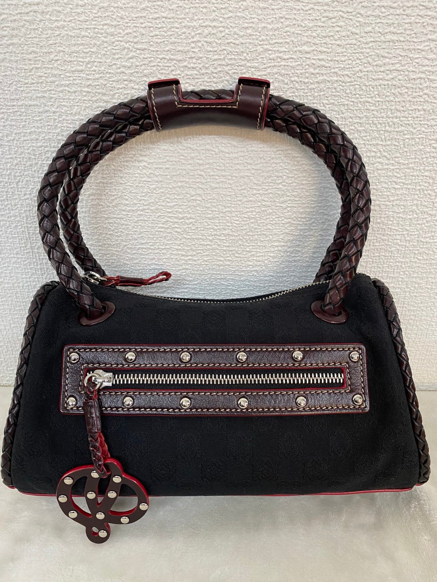 LOEWE Canvas Boston Woven Handle Handbag