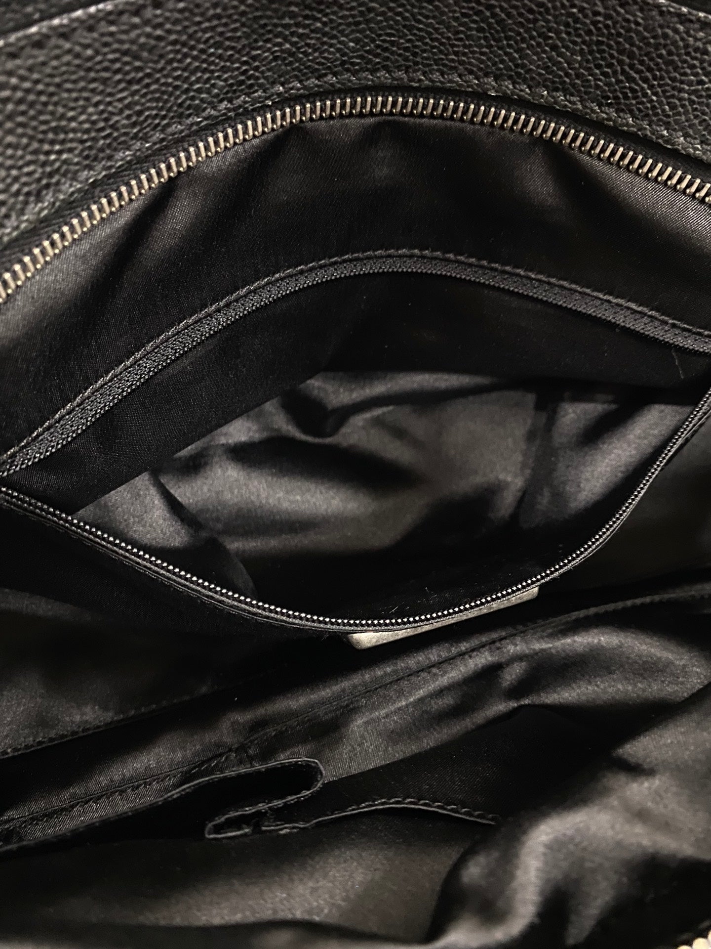 CHANEL Black Silver Fur Handbag
