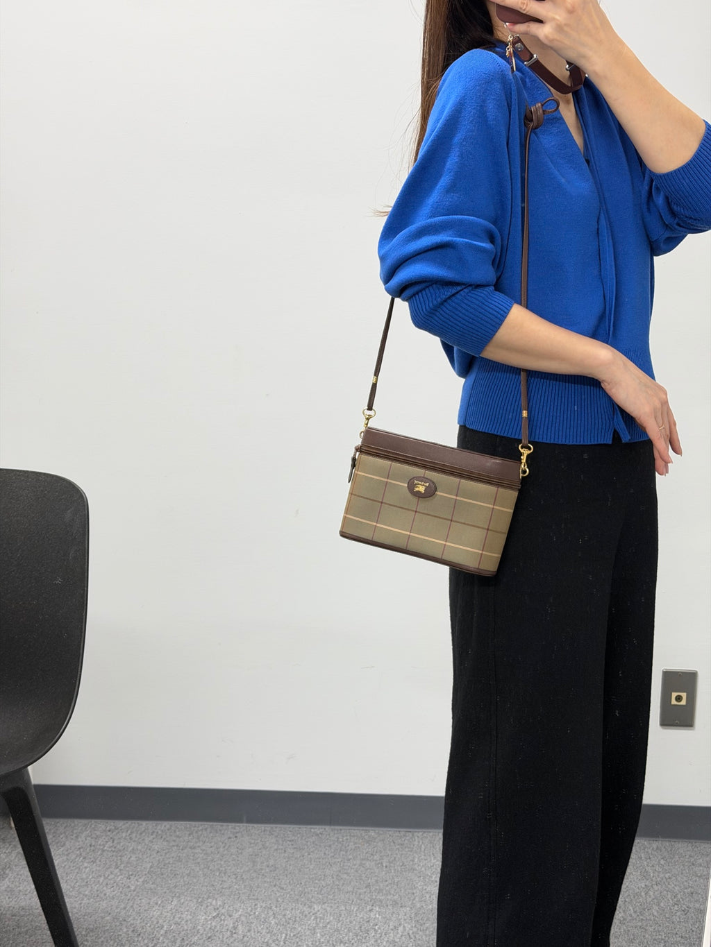 BURBERRY Check pattern Genuine Shoulderbag