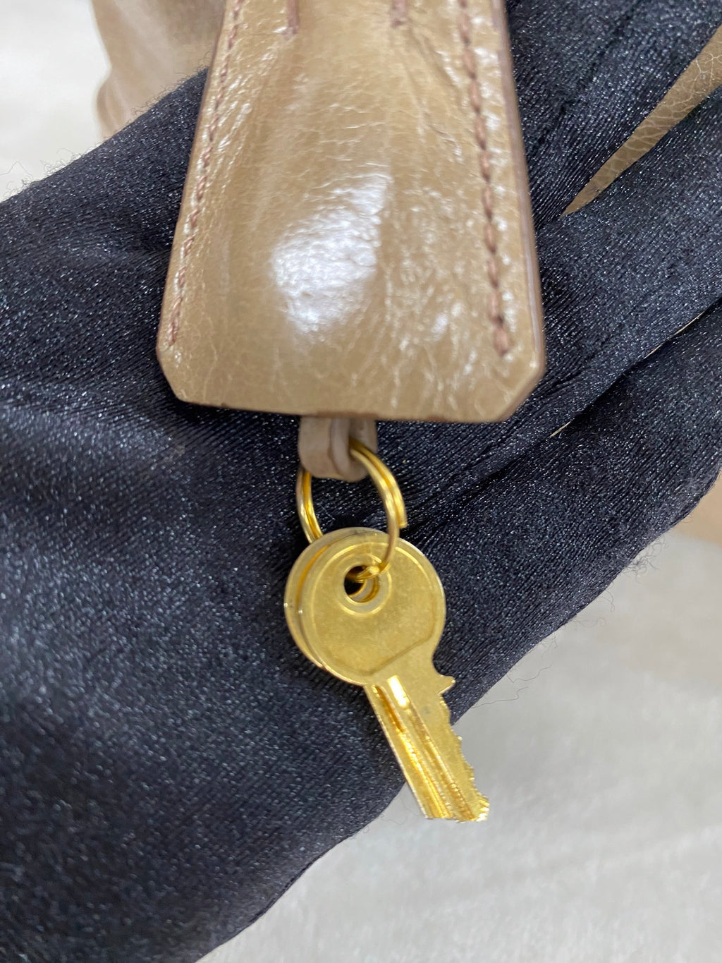 PRADA Beige Patent Boston Handbag