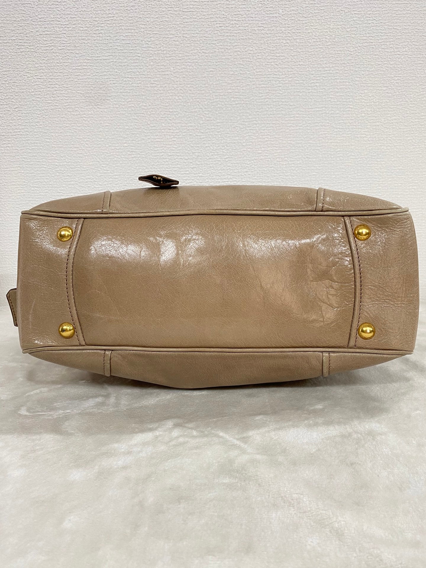 PRADA Beige Patent Boston Handbag