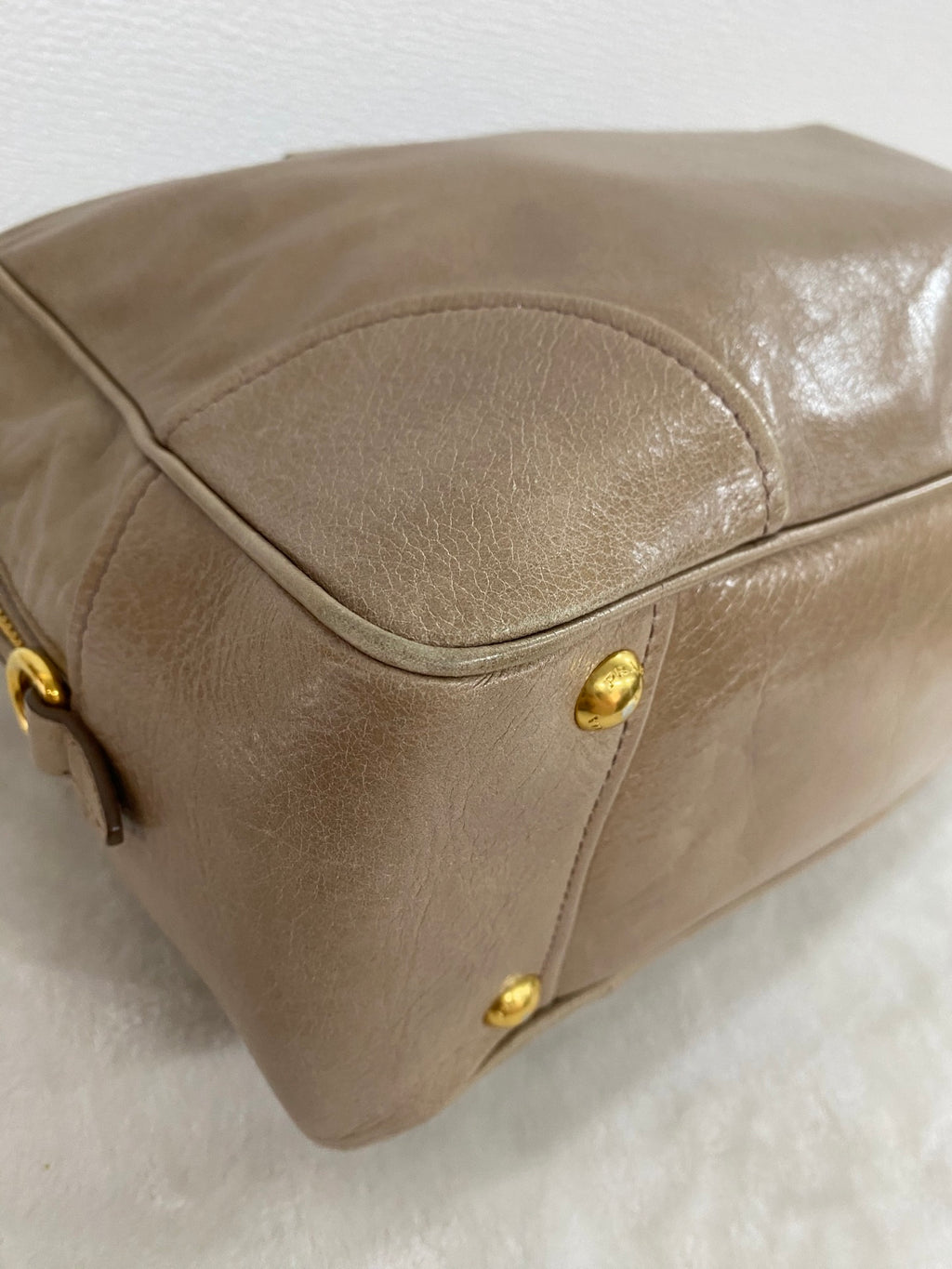 PRADA Beige Patent Boston Handbag