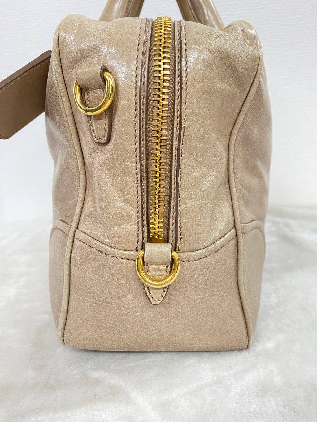 PRADA Beige Patent Boston Handbag