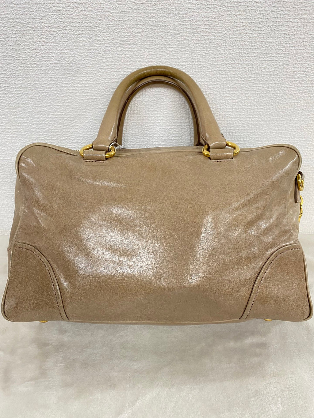 PRADA Beige Patent Boston Handbag