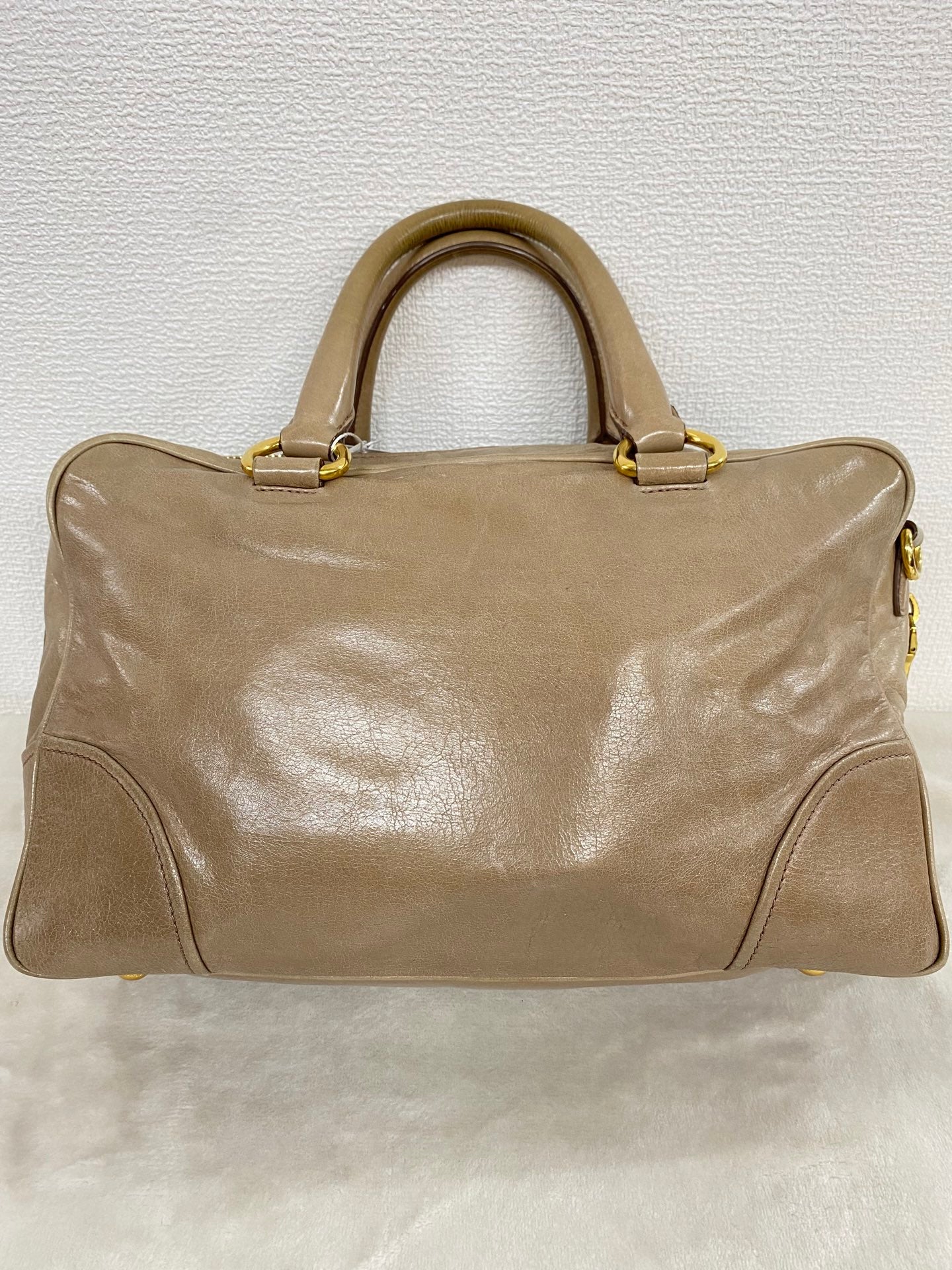 PRADA Beige Patent Boston Handbag