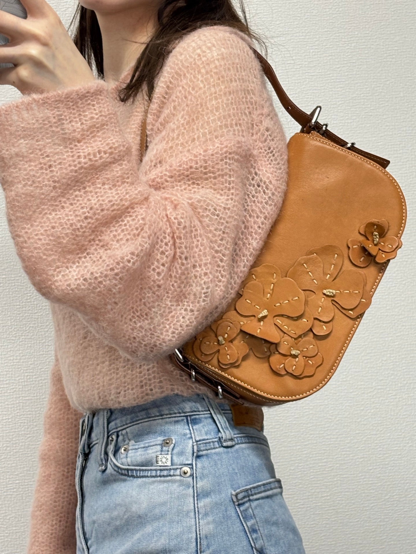 CELINE Leather Flower Hobo bag