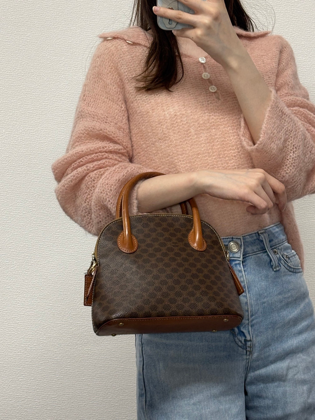 CELINE Macadam Halfmoon Handbag