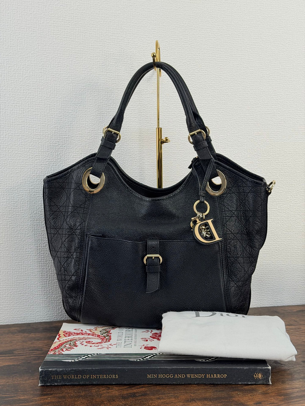 Dior Black Cannage Leather Bee Hobo