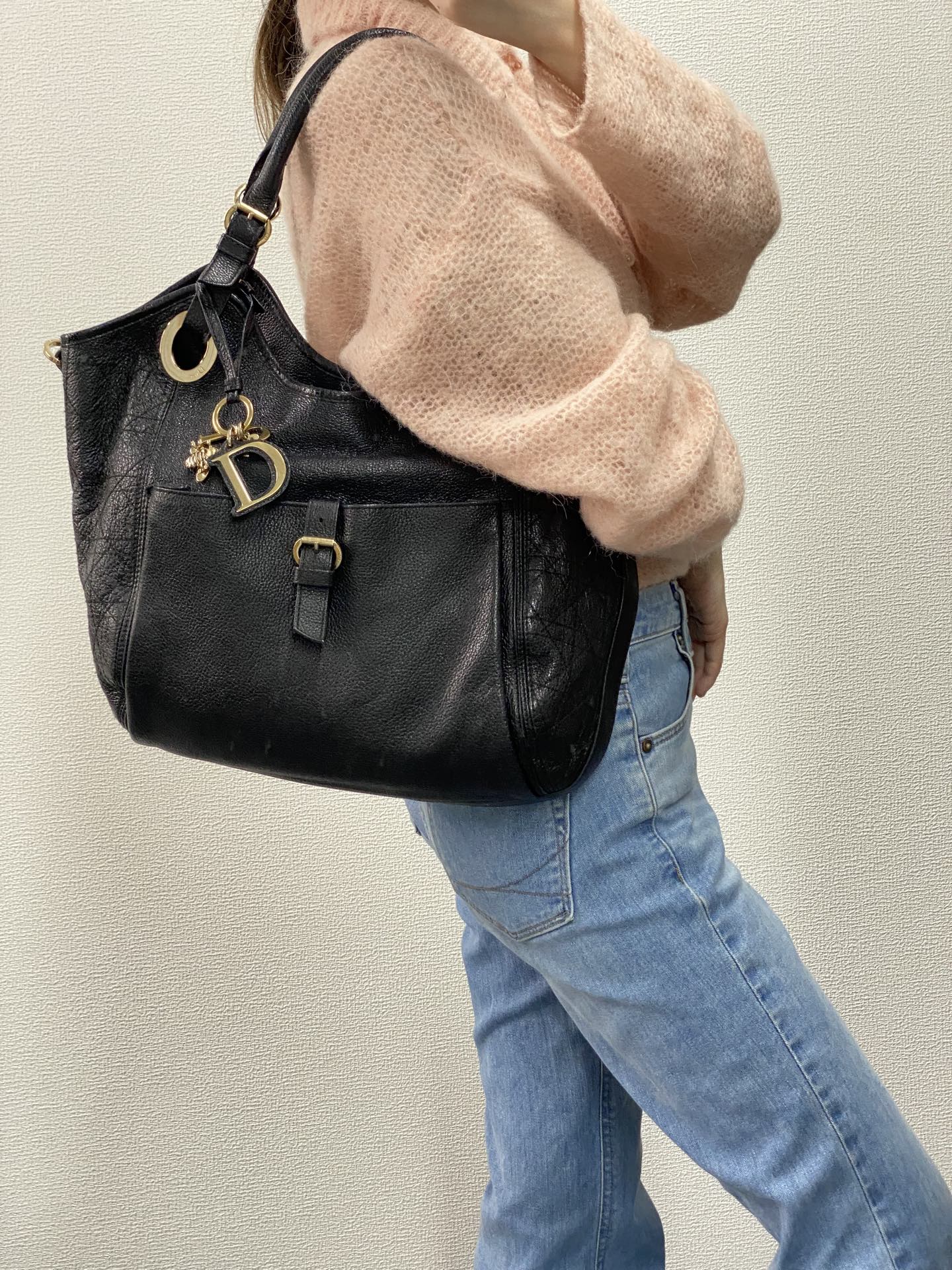 Dior Black Cannage Leather Bee Hobo