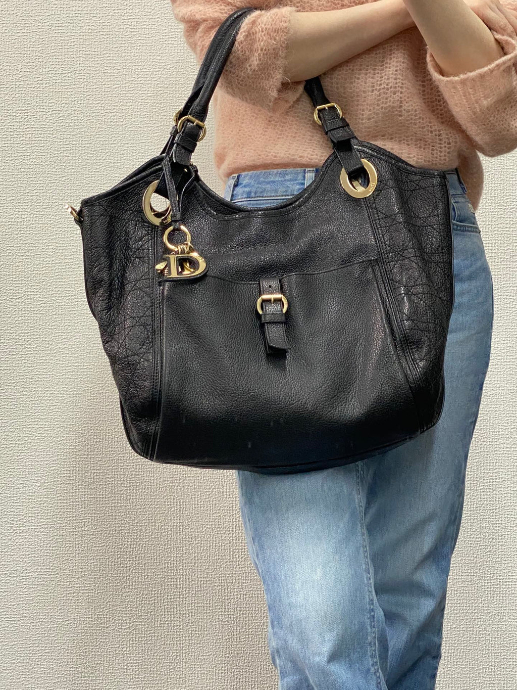 Dior Black Cannage Leather Bee Hobo