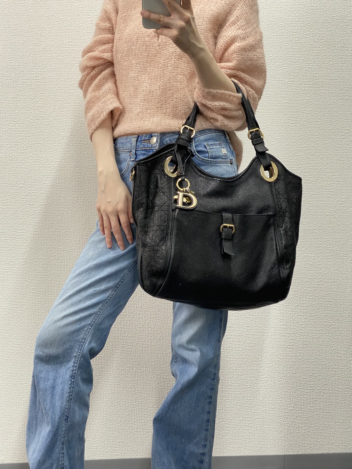 Dior Black Cannage Leather Bee Hobo