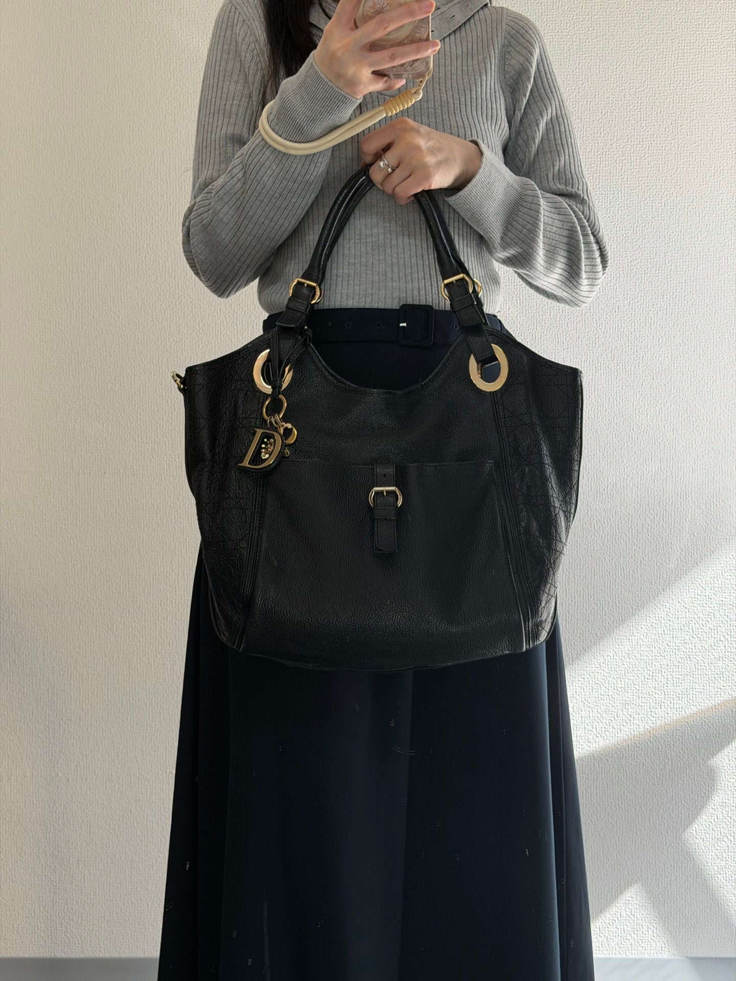 Dior Black Cannage Leather Bee Hobo