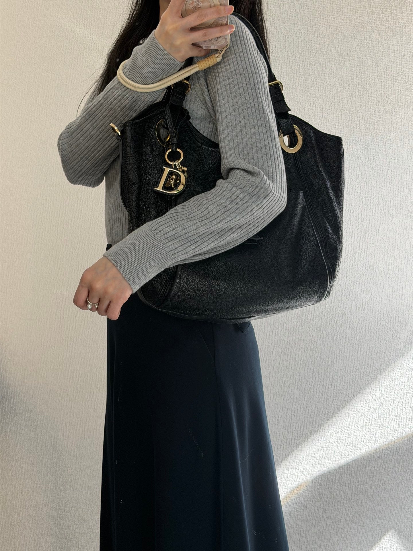 Dior Black Cannage Leather Bee Hobo