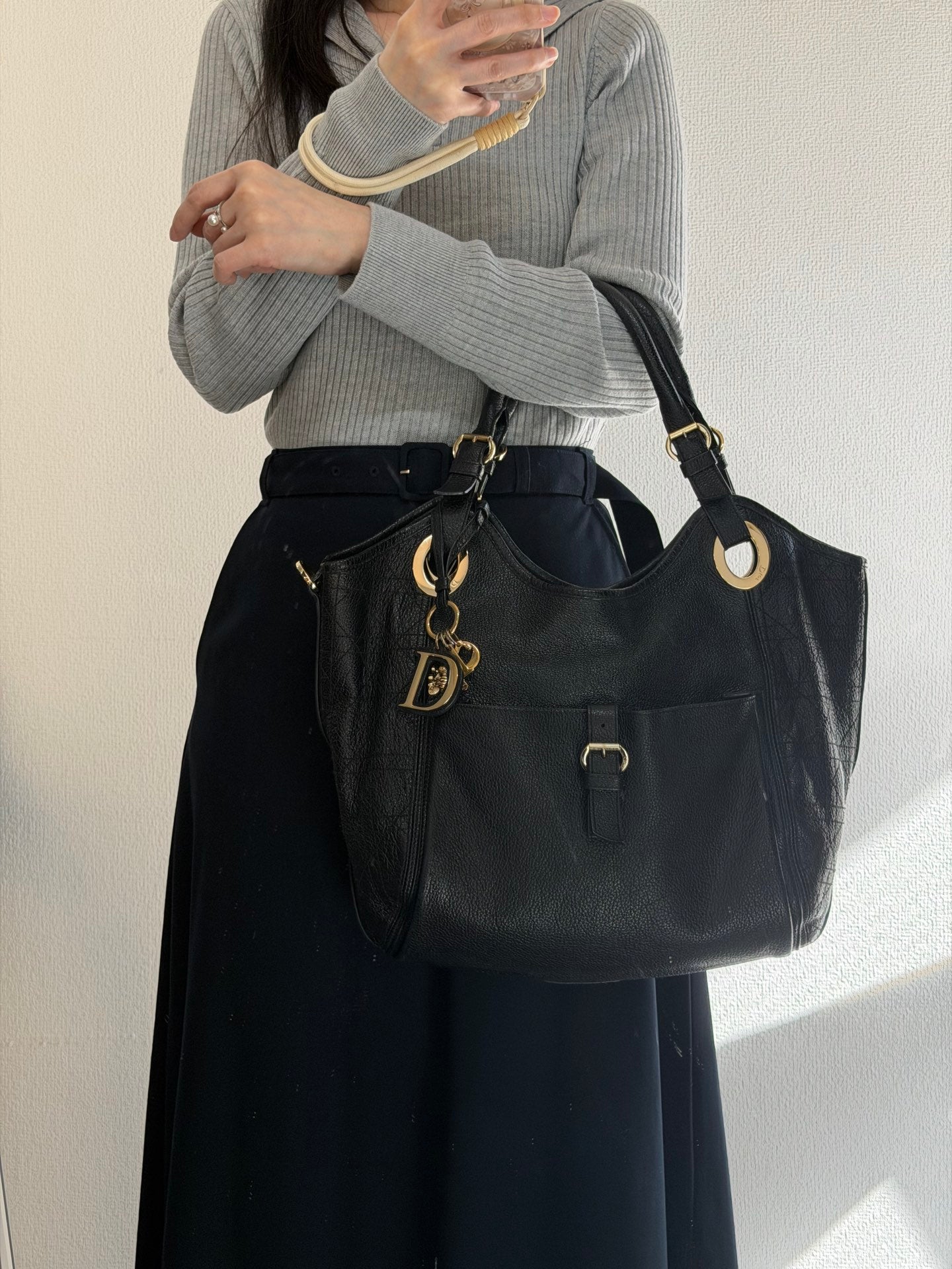 Dior Black Cannage Leather Bee Hobo