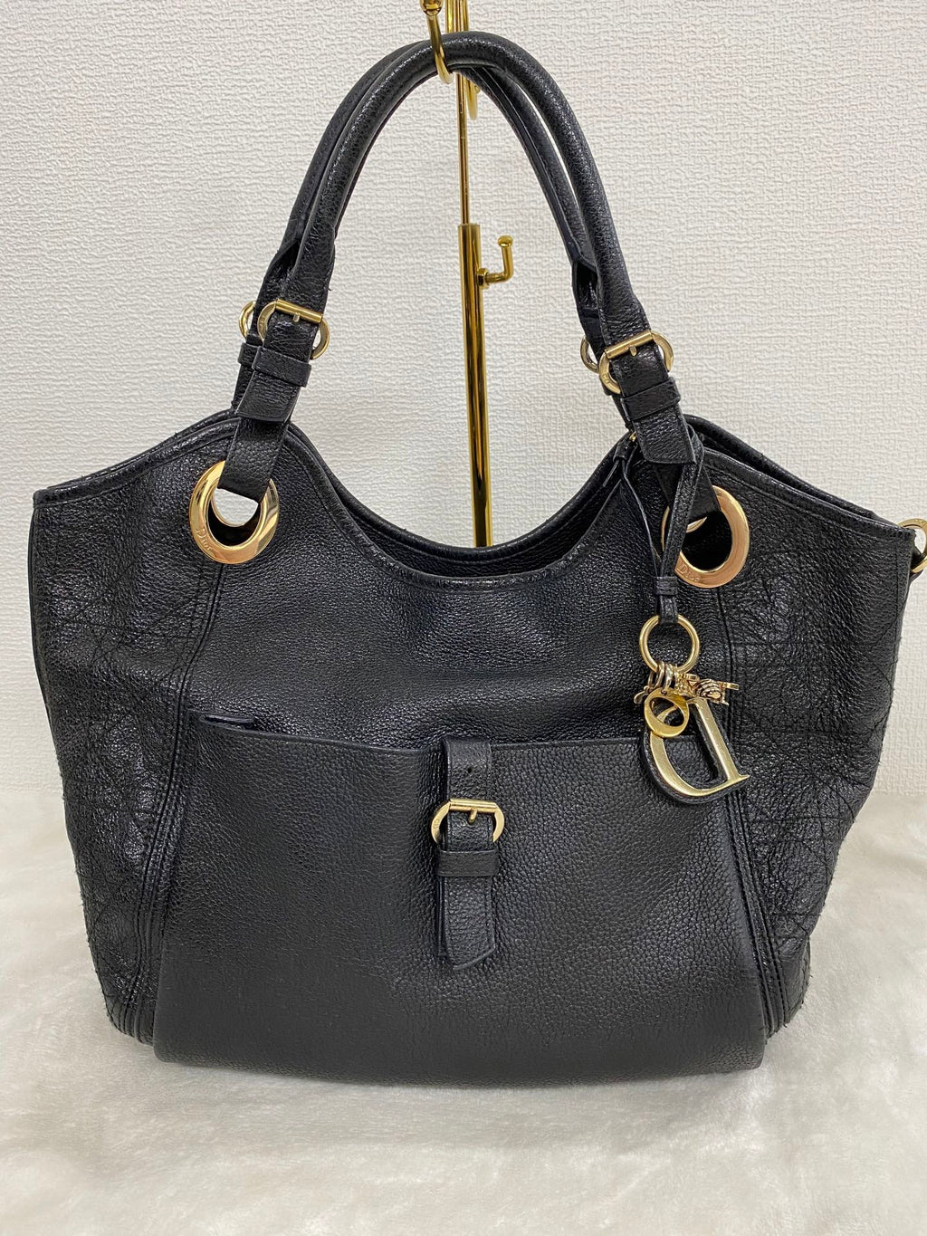 Dior Black Cannage Leather Bee Hobo