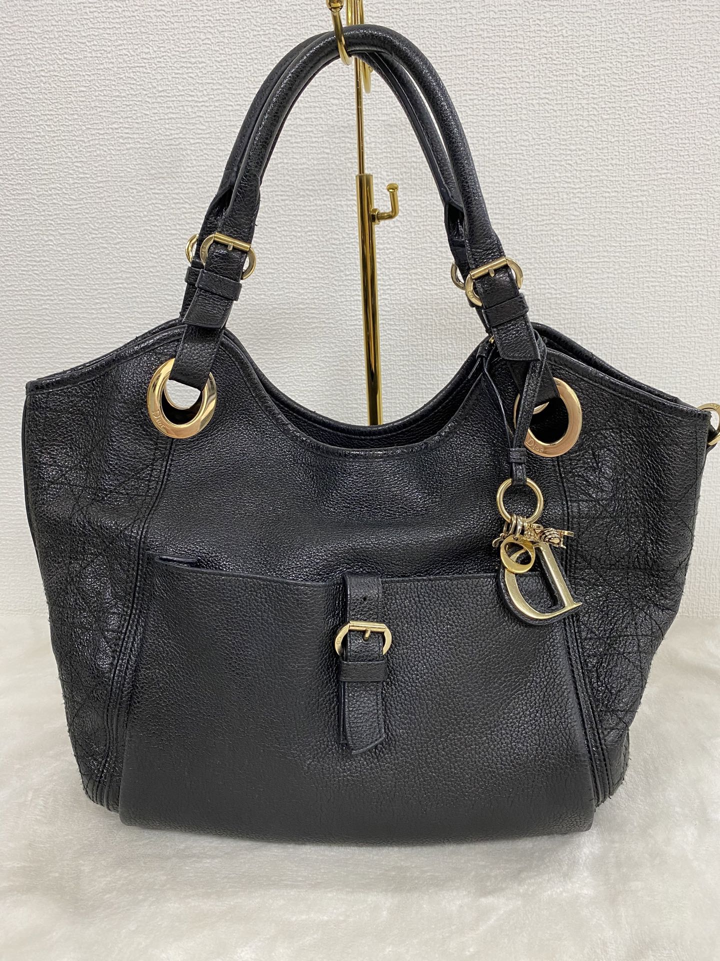 Dior Black Cannage Leather Bee Hobo