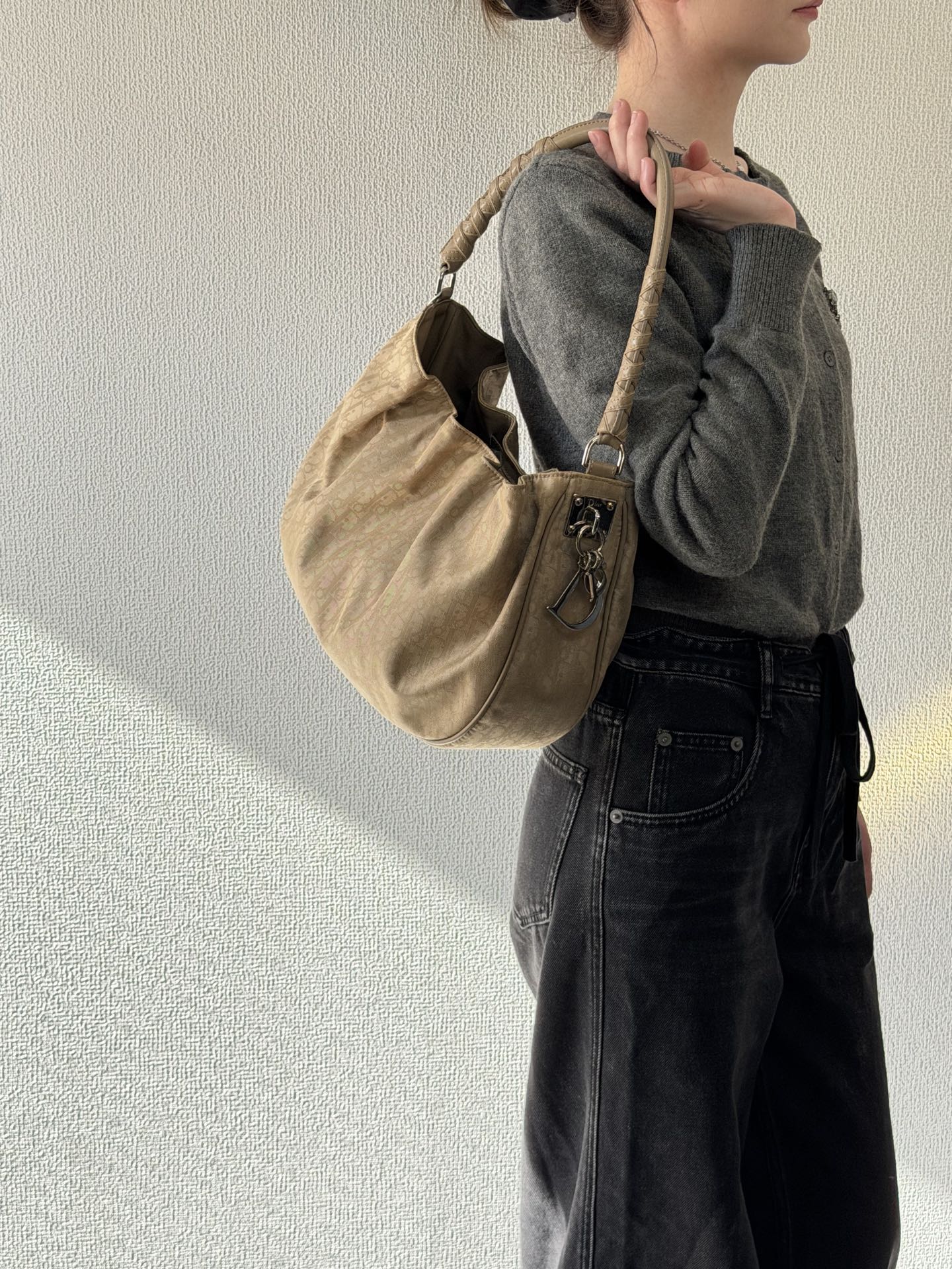 Dior Nylon Cream Shoulder Bag