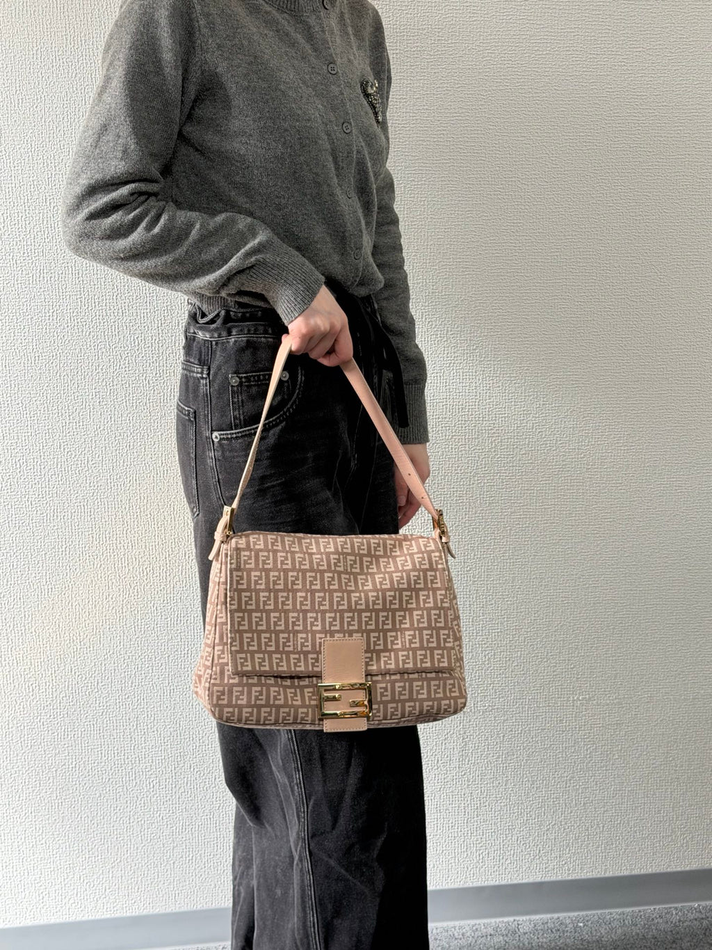 Fendi Zucchino Mama Baguette Shoulder Bag