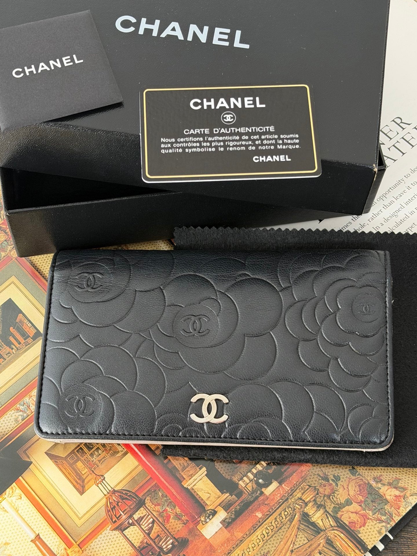 CHANEL Patent Camellia Bifold Wallet