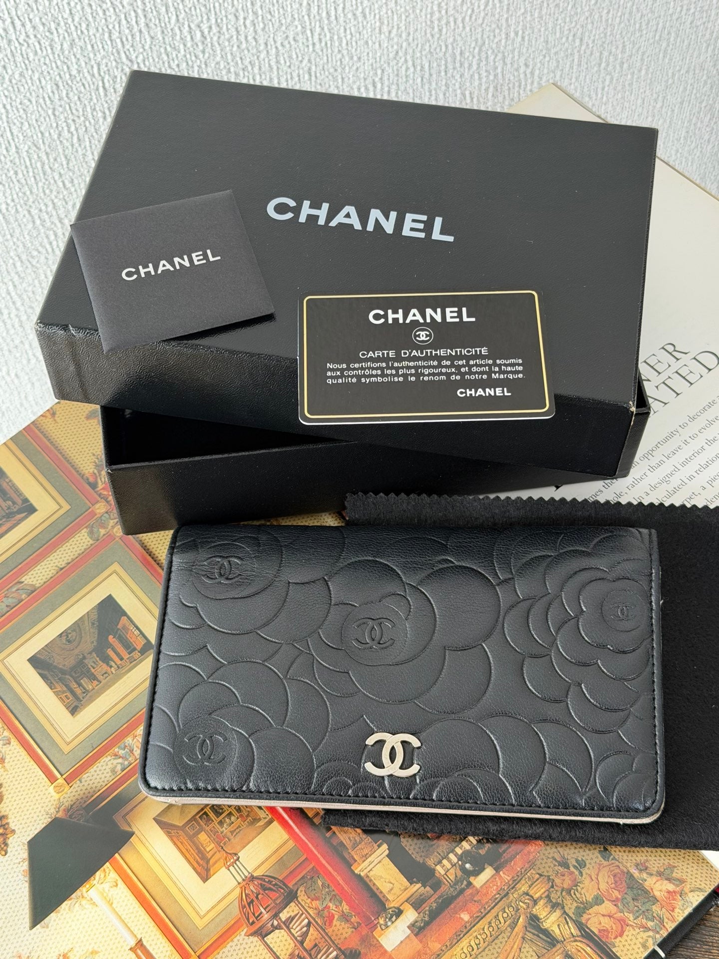 CHANEL Patent Camellia Bifold Wallet