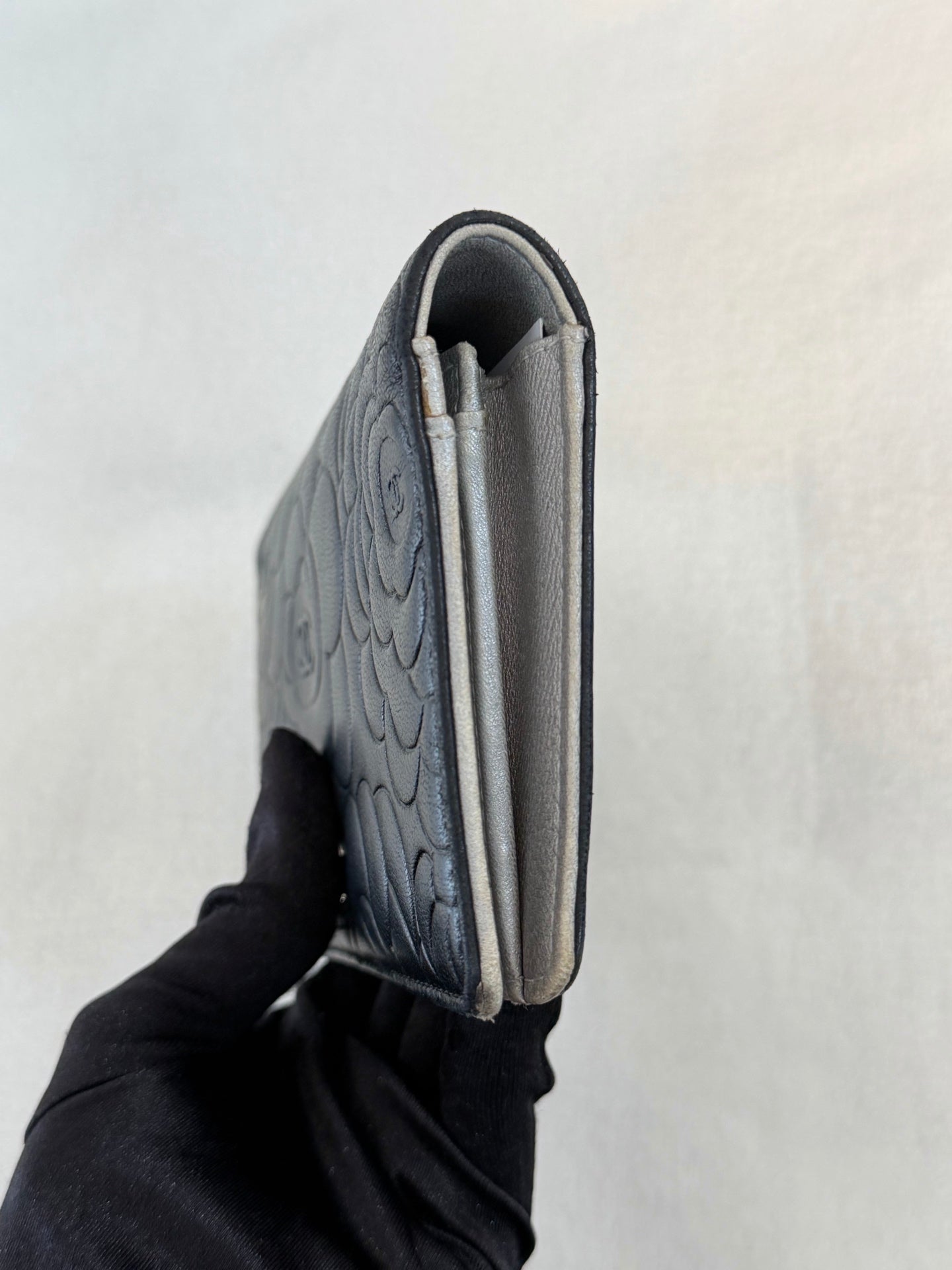 CHANEL Patent Camellia Bifold Wallet