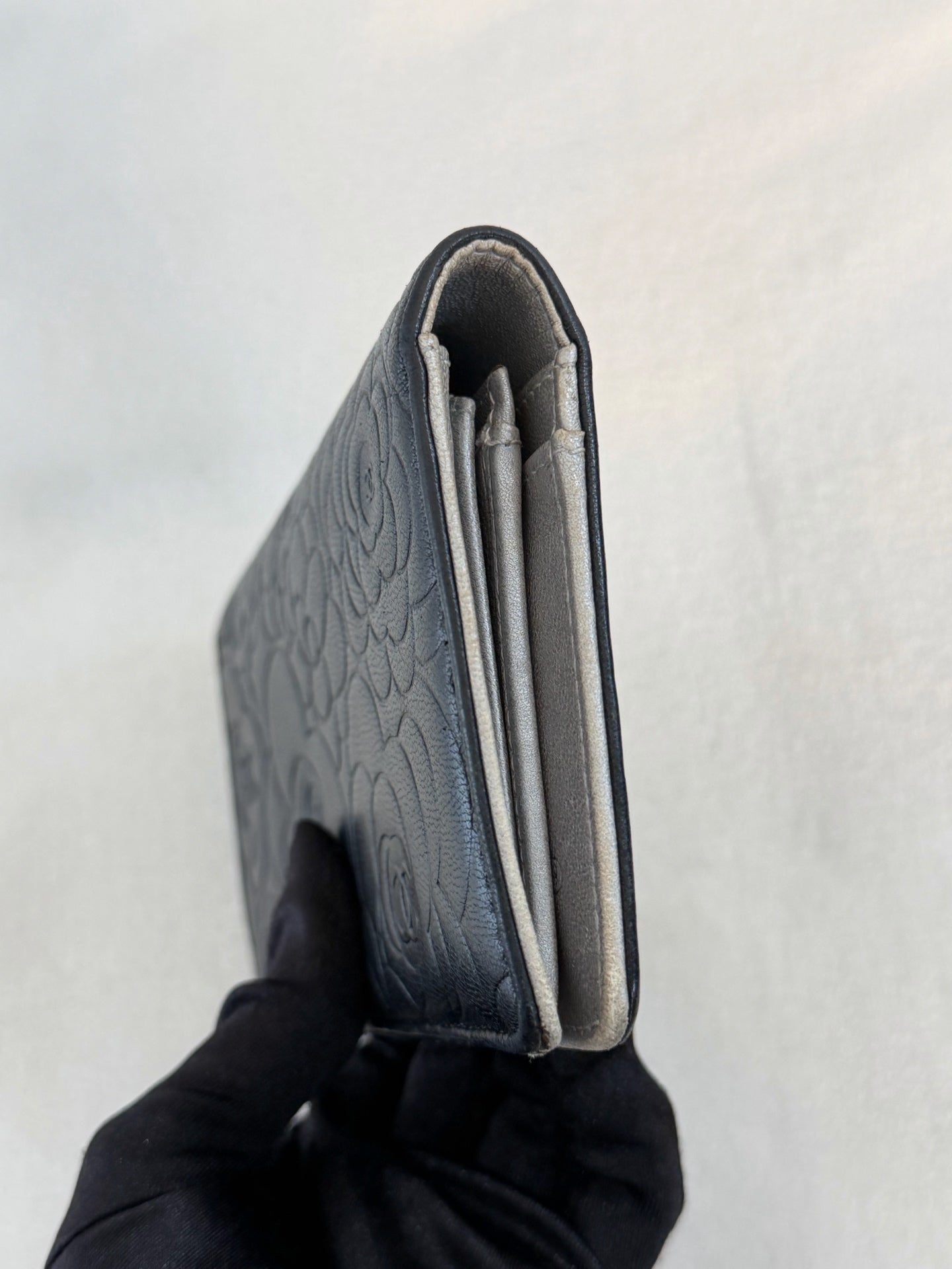 CHANEL Patent Camellia Bifold Wallet