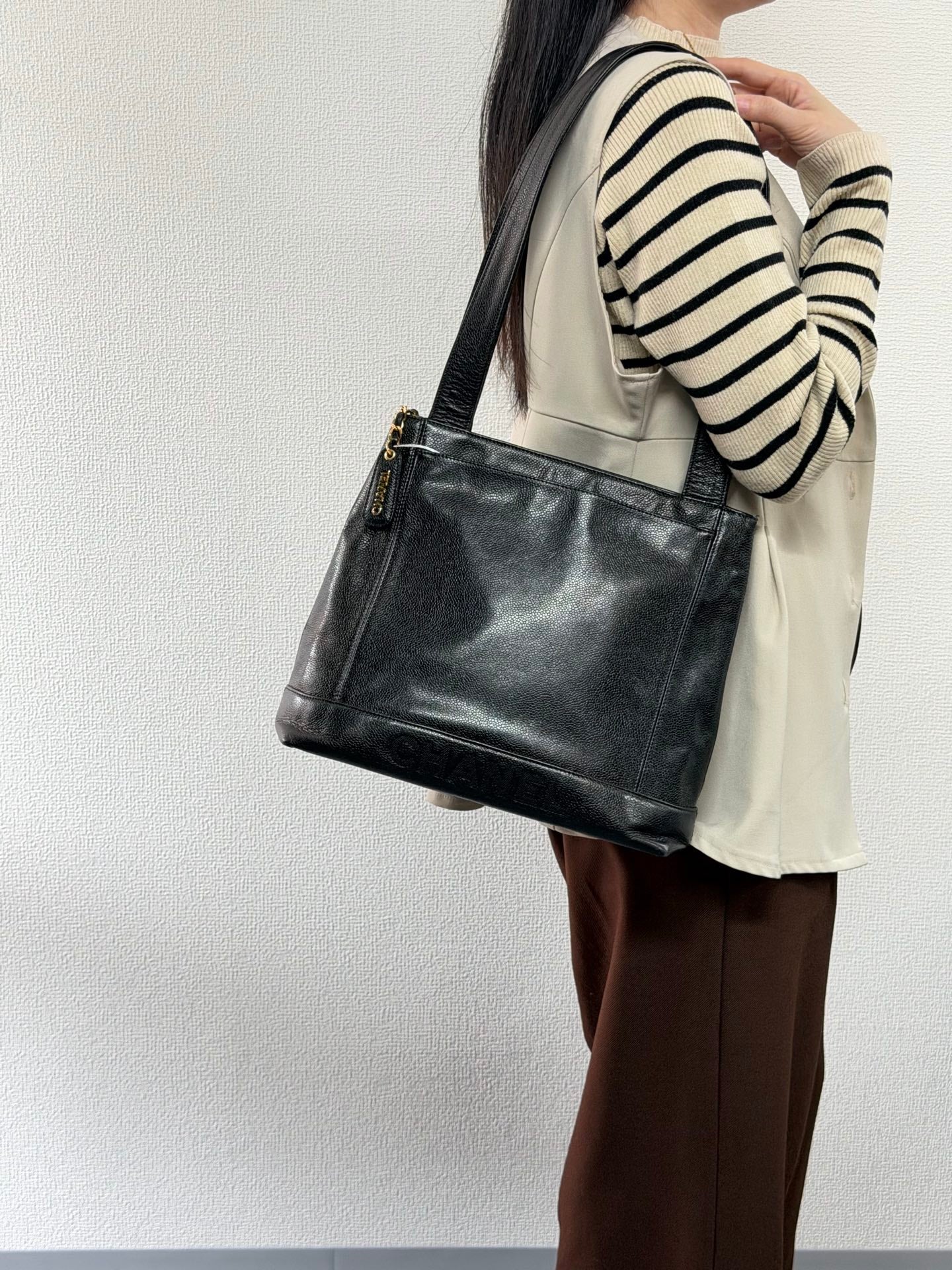 Authentic Chanel Caviar Leather Tote Shoulder Bag