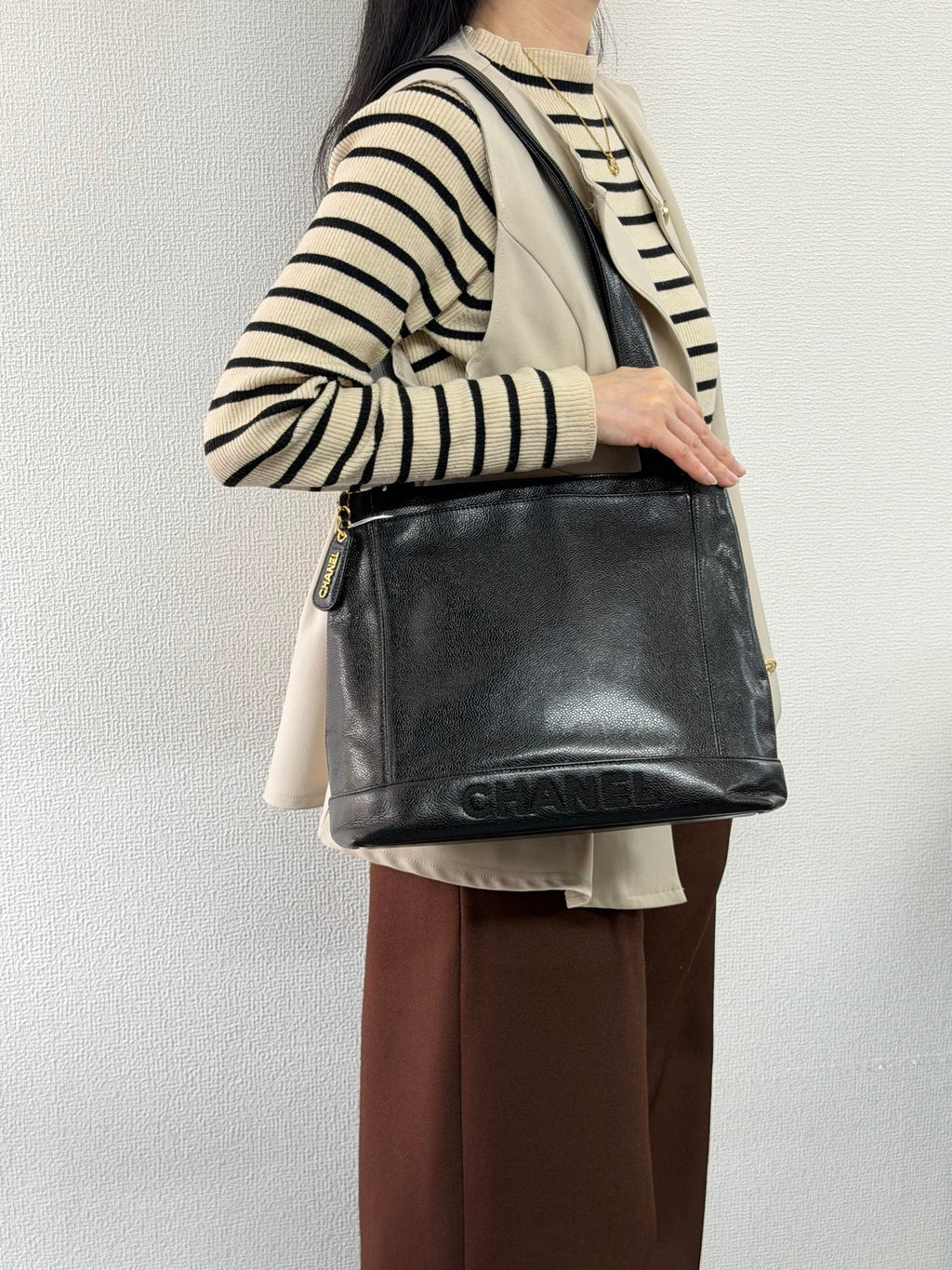 Authentic Chanel Caviar Leather Tote Shoulder Bag