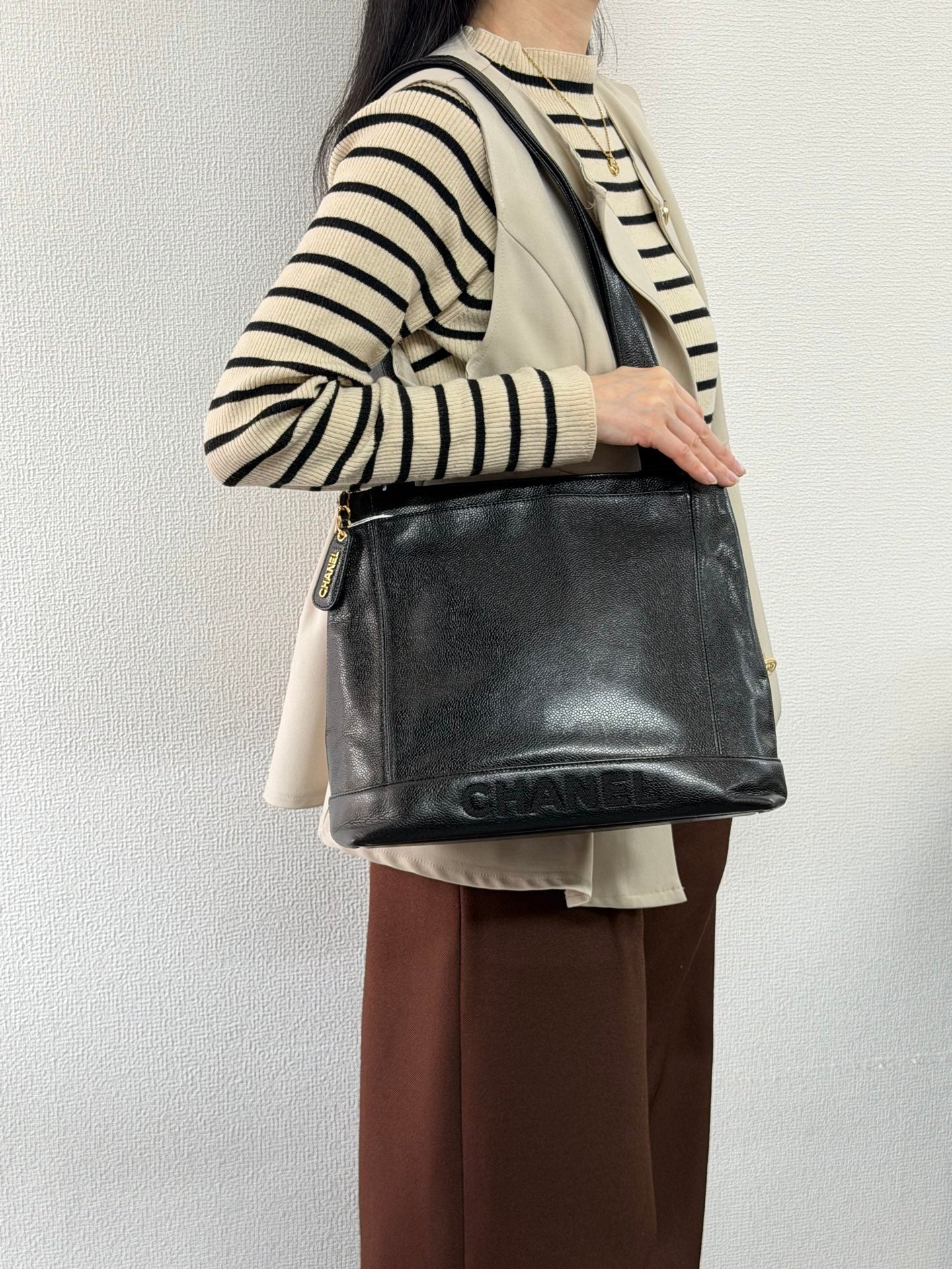 Authentic Chanel Caviar Leather Tote Shoulder Bag