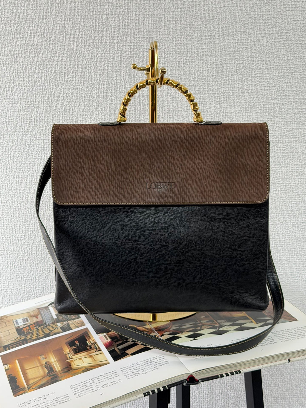 LOEWE Twisted handle 2WAY Shoulder bag Handbag Brown black Leather Gold