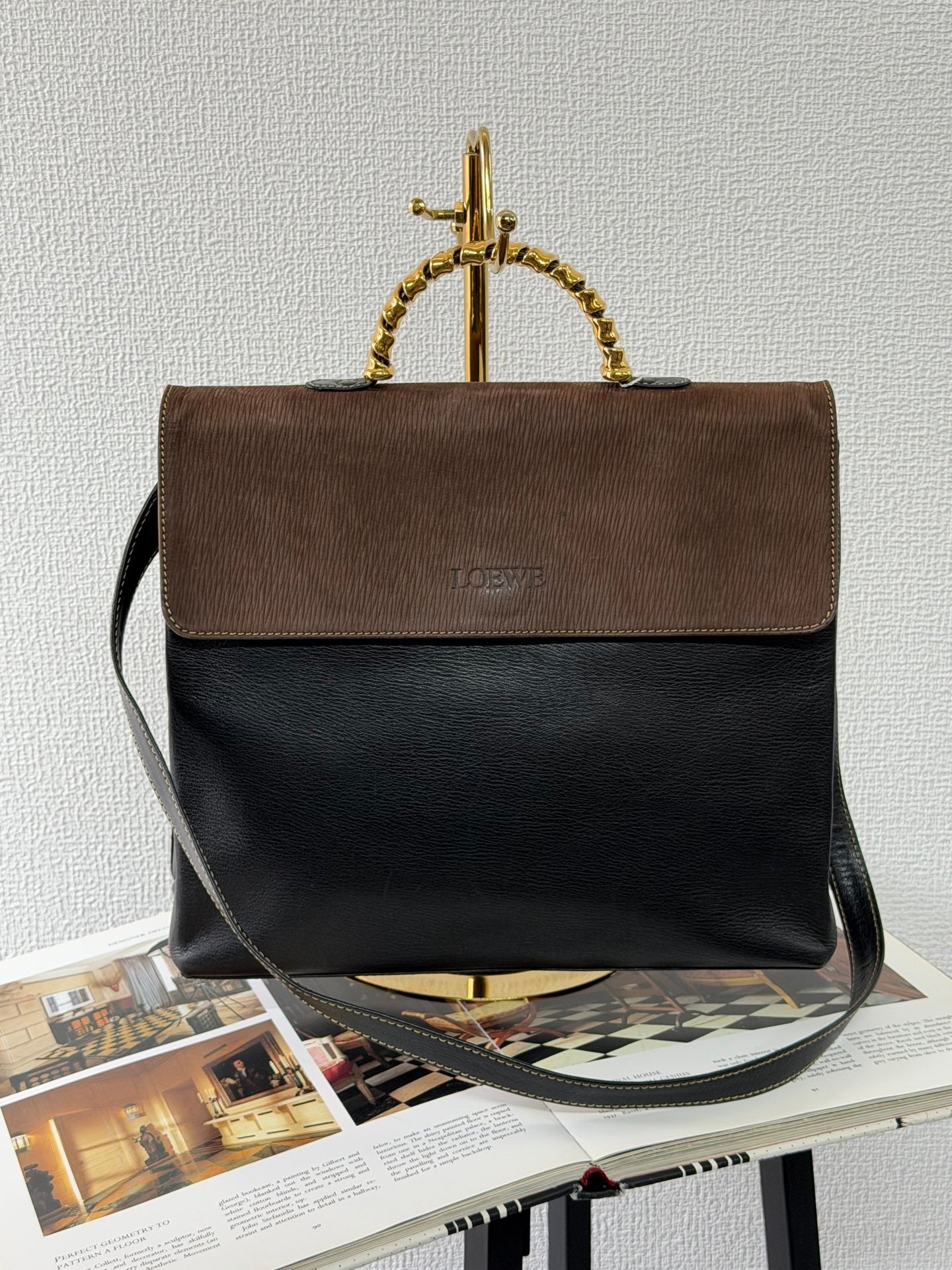 LOEWE Twisted handle 2WAY Shoulder bag Handbag Brown black Leather Gold